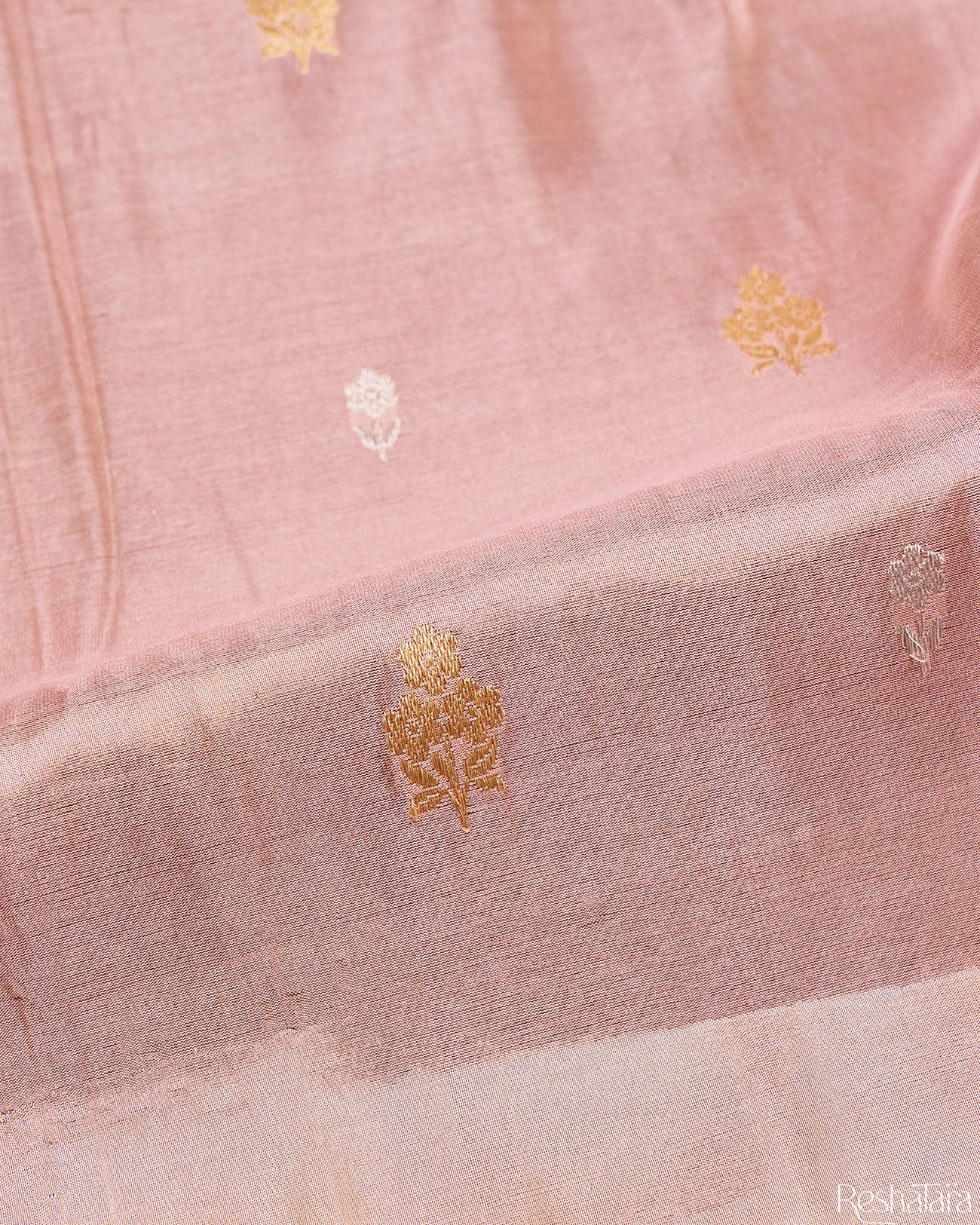 Peachy Pink Kadhua Tissue Silk Banarasi Handloom Saree