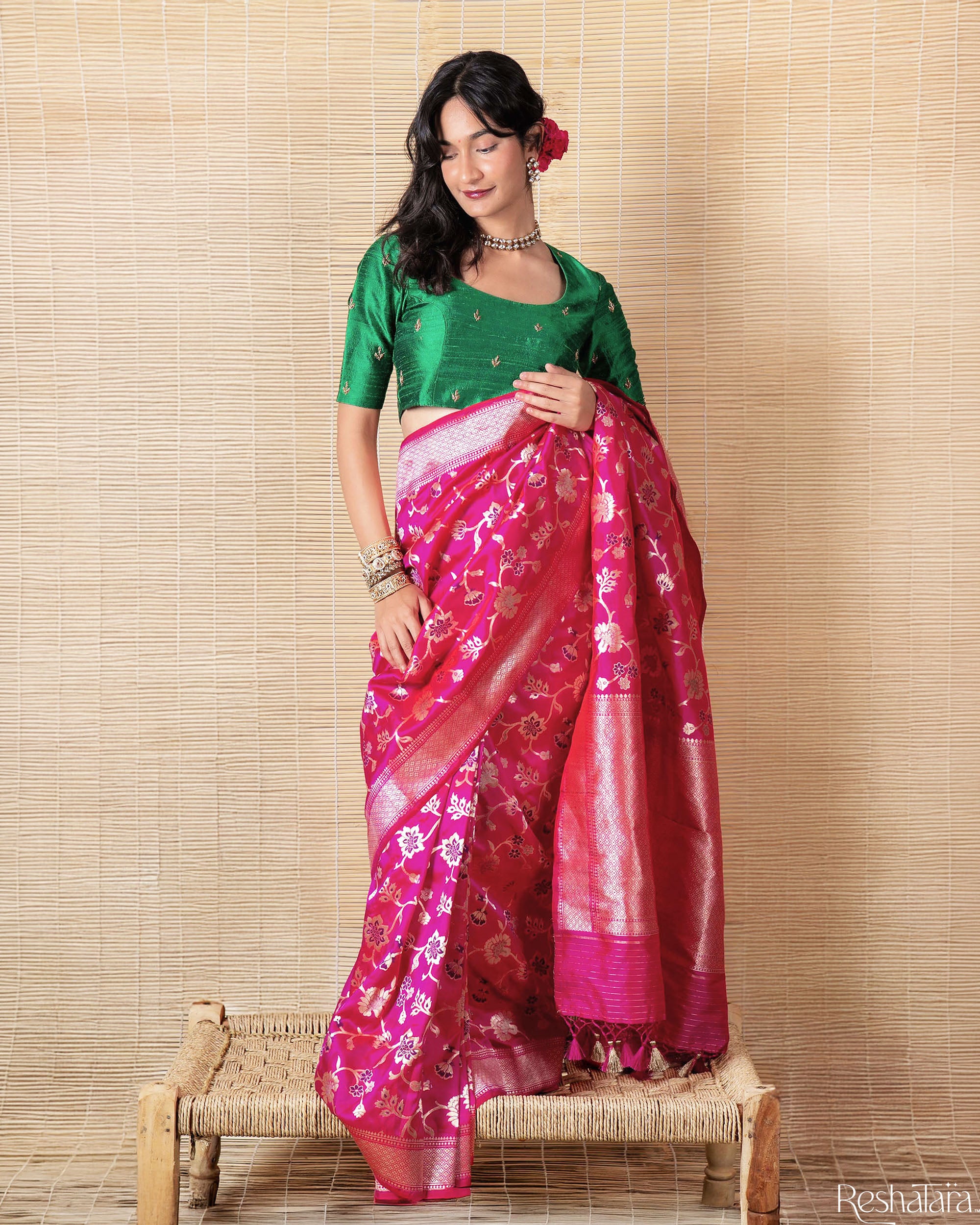 Rani Pink Meenadar Pure Katan Silk Banarasi Handloom Saree