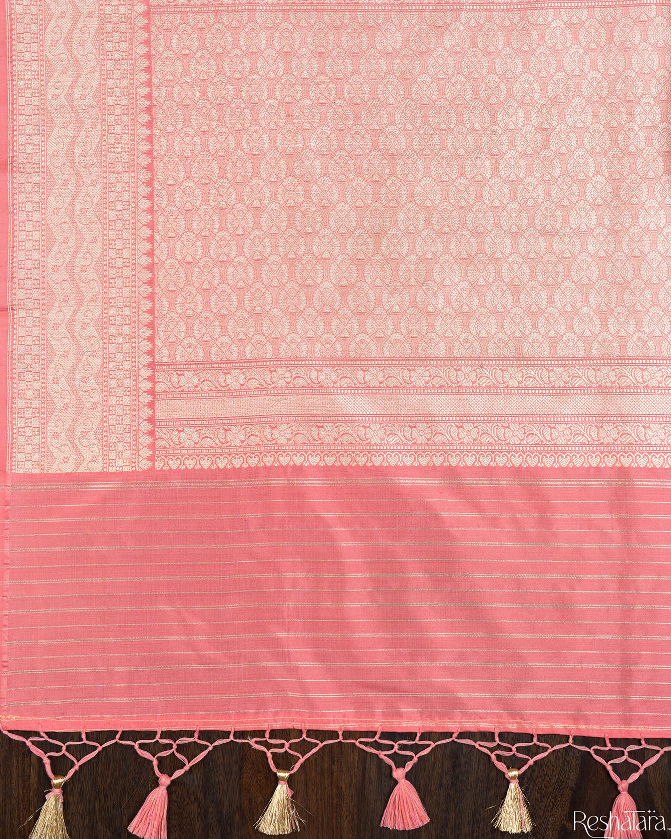 Rose Pink Meenadar Pure Katan Silk Banarasi Jangla Handloom Saree