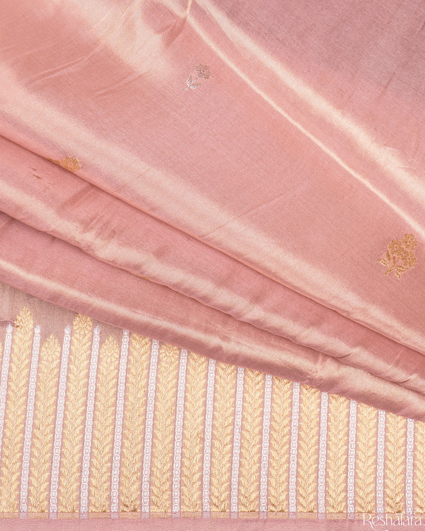 Peachy Pink Kadhua Tissue Silk Banarasi Handloom Saree