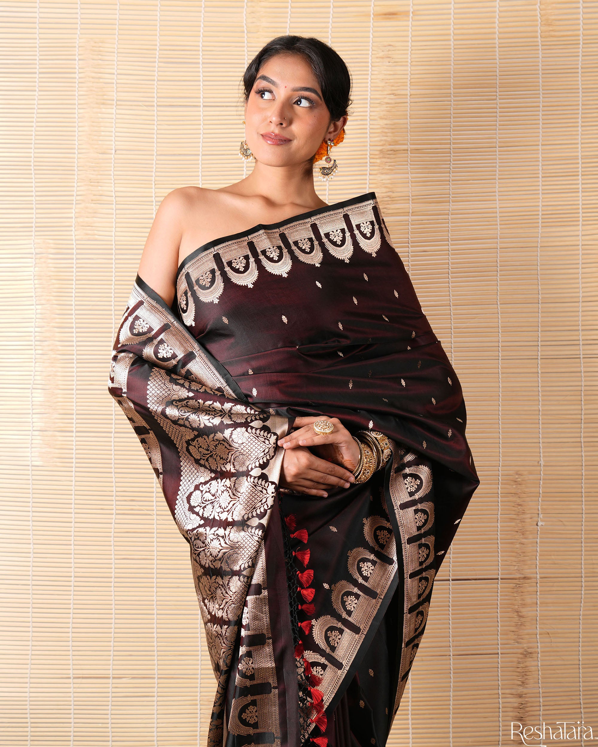 Chocolate Brown Kadhua Mulberry Silk Banarasi Handloom Saree