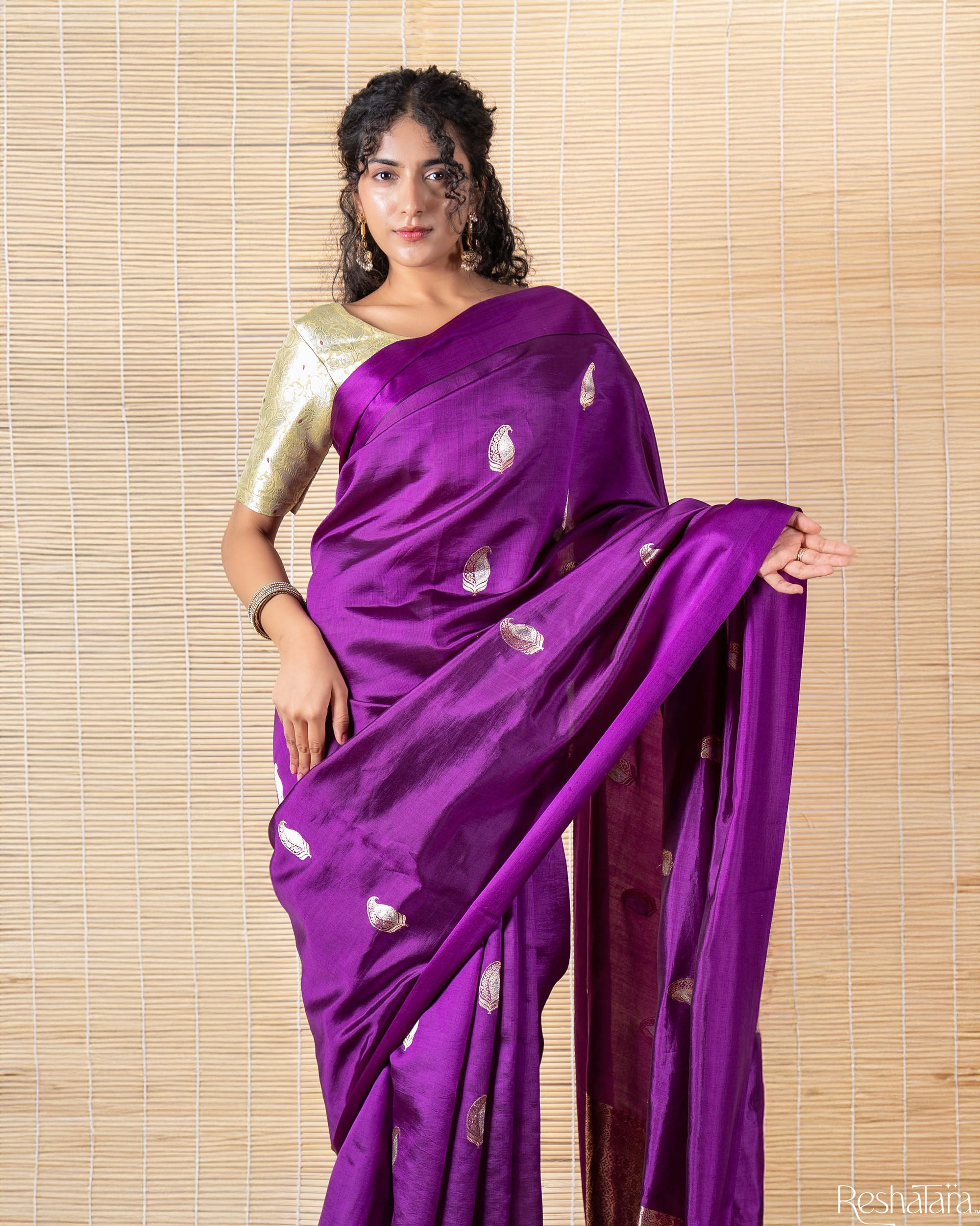 Purple Sona Rupa Kadhua Pure Mulberry Silk Banarasi Handloom Saree