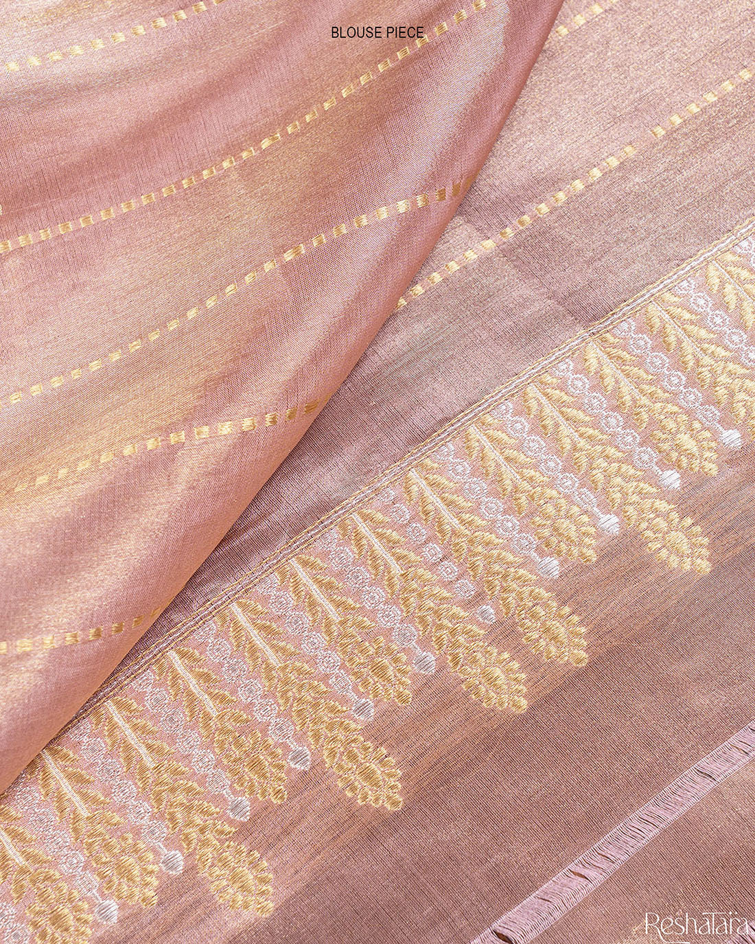 Peachy Pink Kadhua Tissue Silk Banarasi Handloom Saree