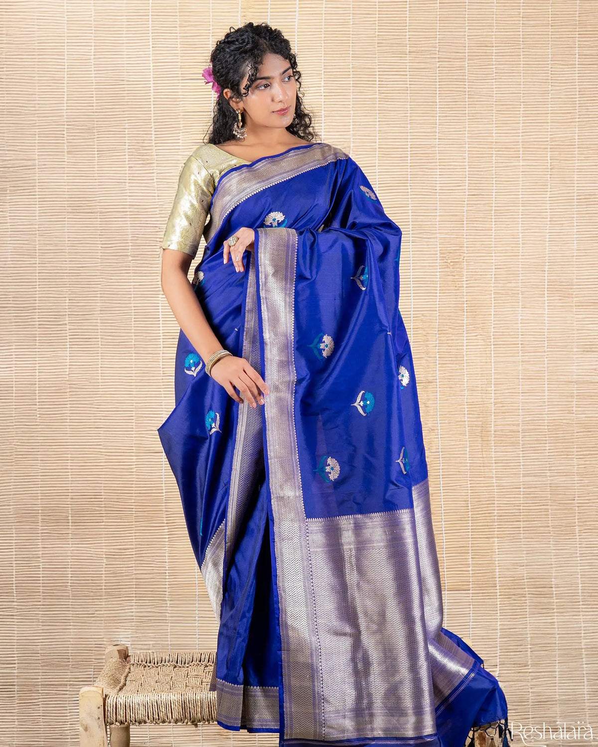 Royal Blue Meenadar Kadhua Pure Katan Silk Banarasi Handloom Saree