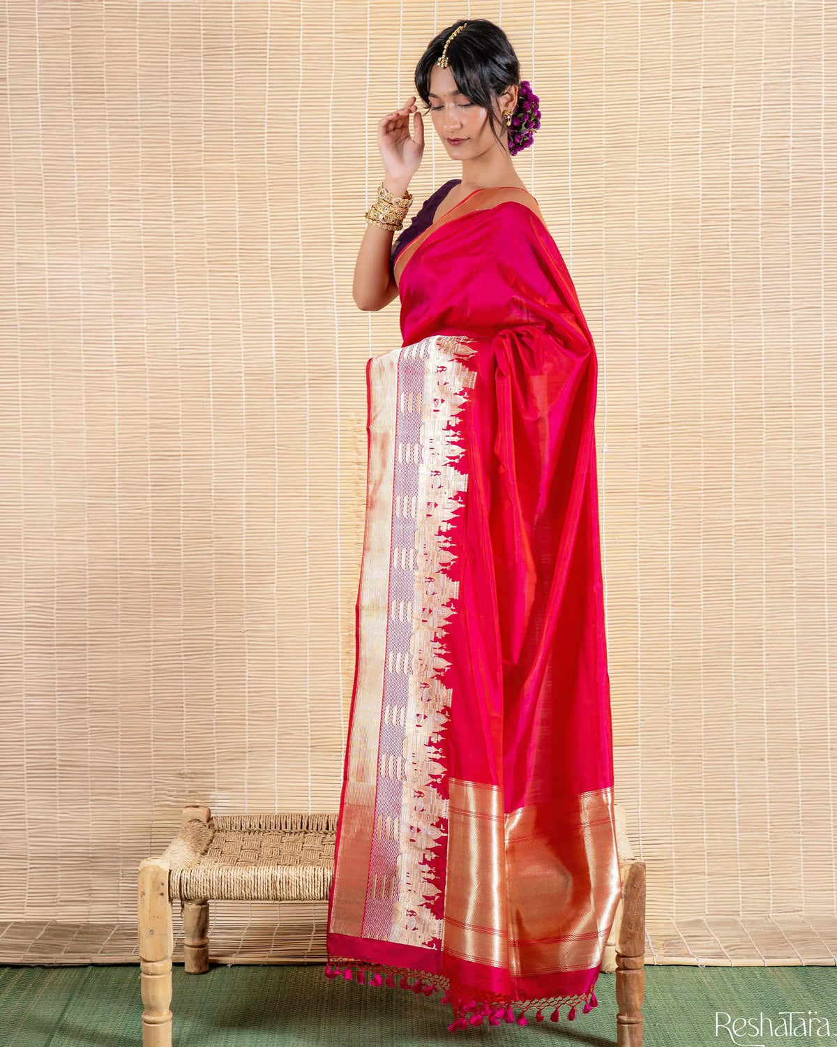 'Kashi' Bright Pink Kadhua Pure Katan Silk Banarasi Handloom Saree