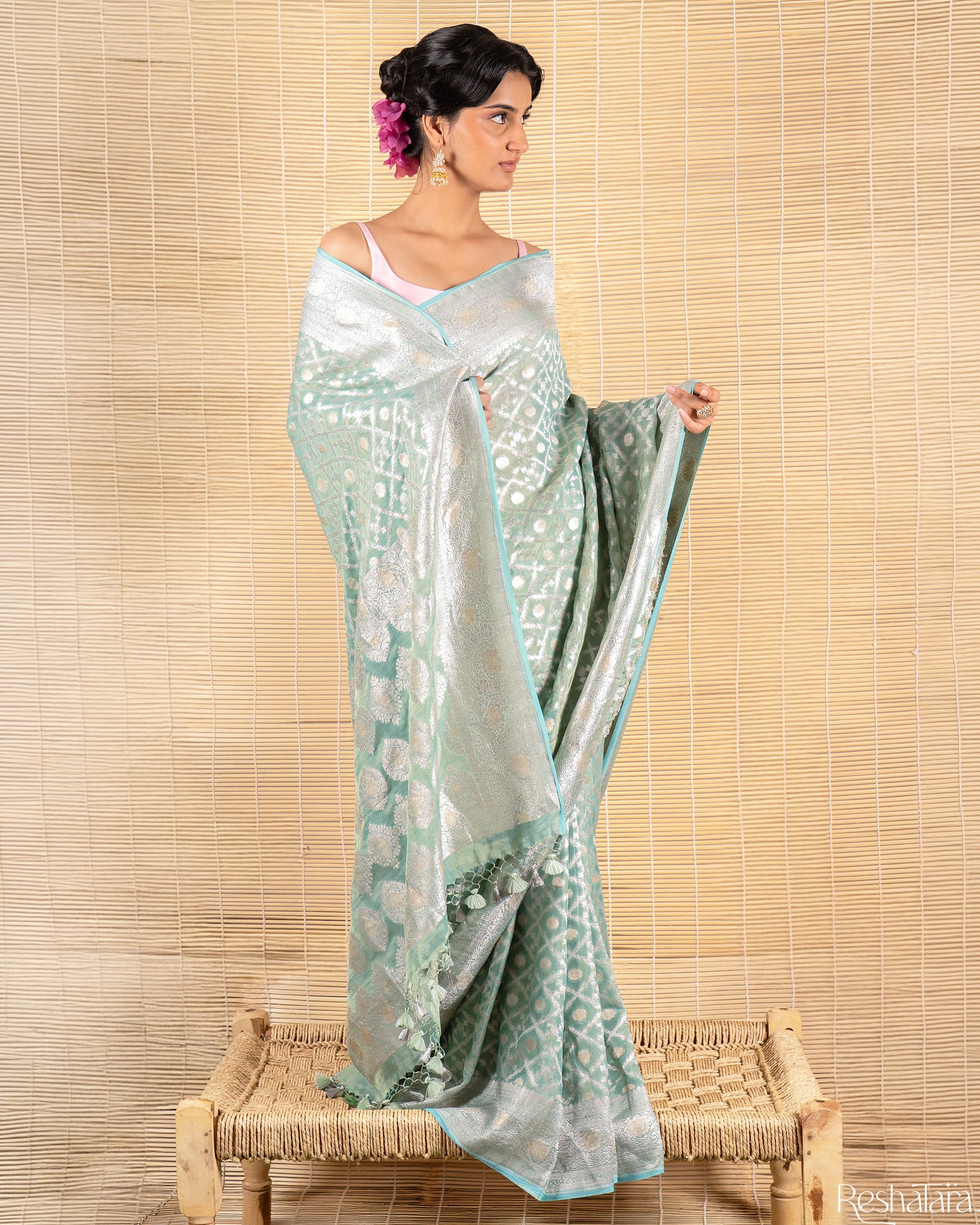 Green Pure  Khaddi Georgette Banarasi Handloom Saree