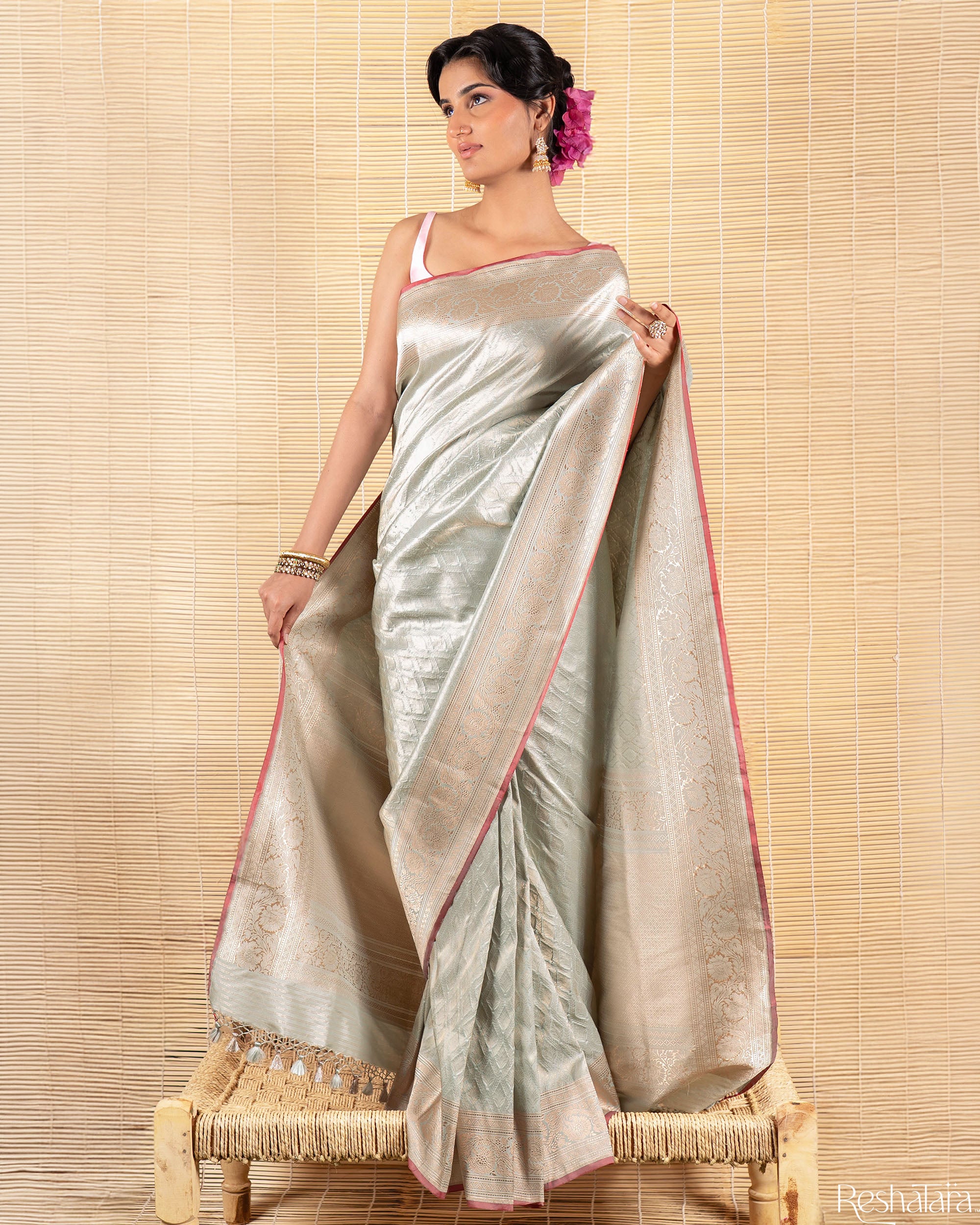 Sage Green Pure Katan Silk Banarasi Handloom Saree