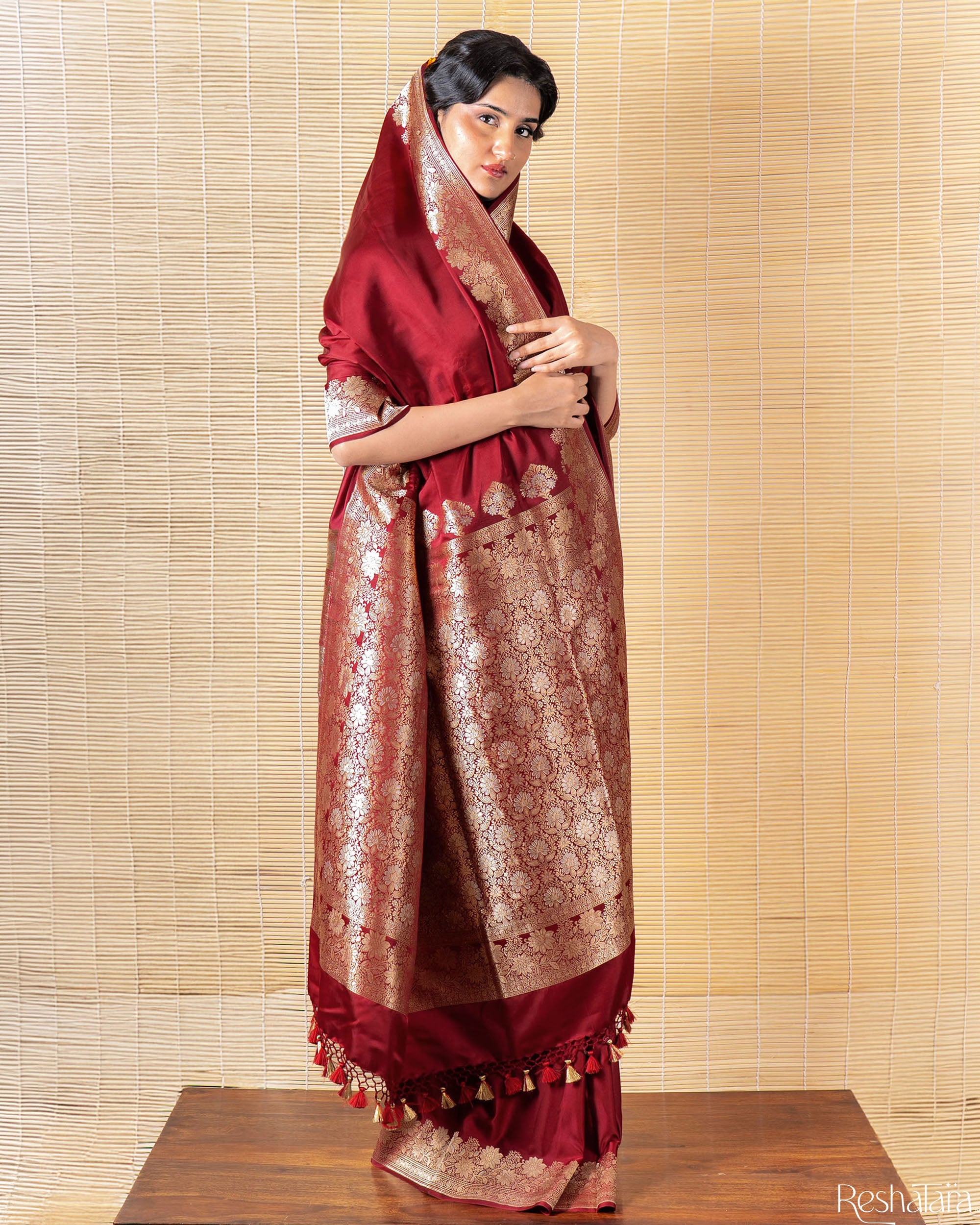 Maroon Kadhua Pure Mulberry Banarasi Silk Handloom Saree