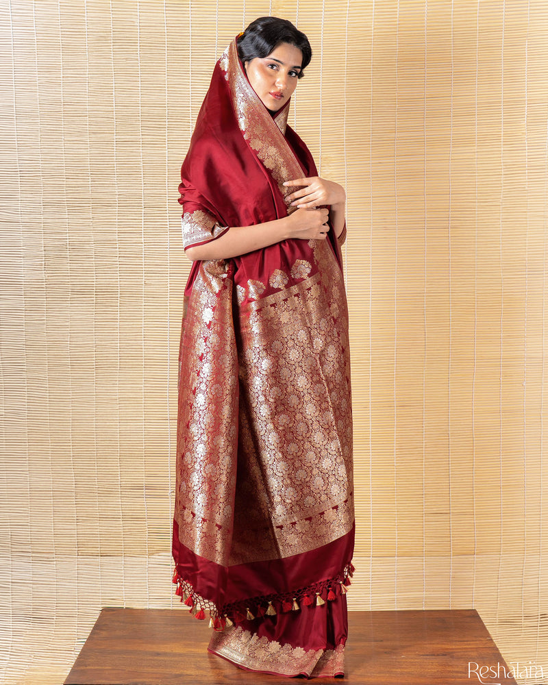 Maroon Kadhua Pure Mulberry Banarasi Silk Handloom Saree
