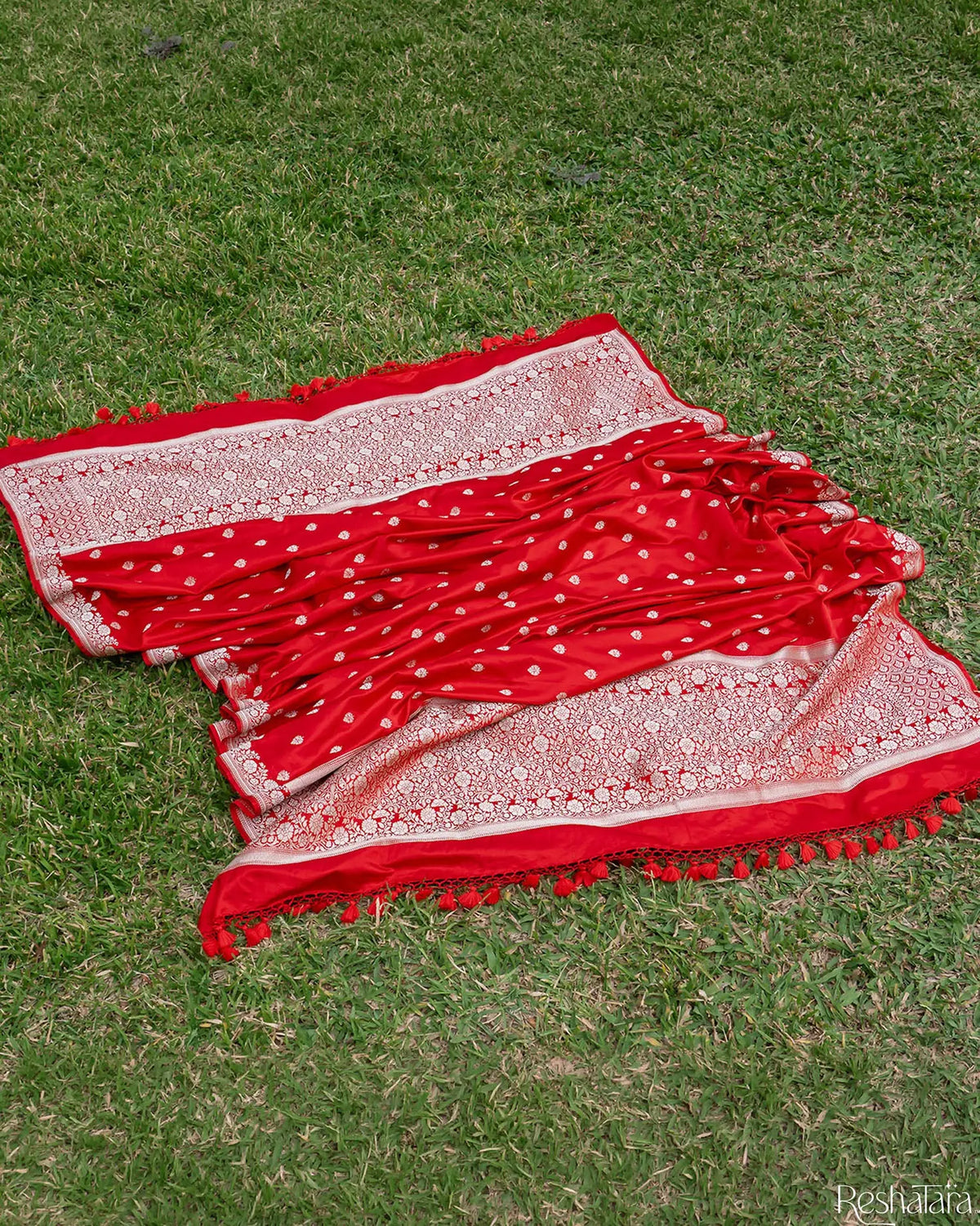 Classic Red Mulberry Silk Banarasi Handloom Dupatta