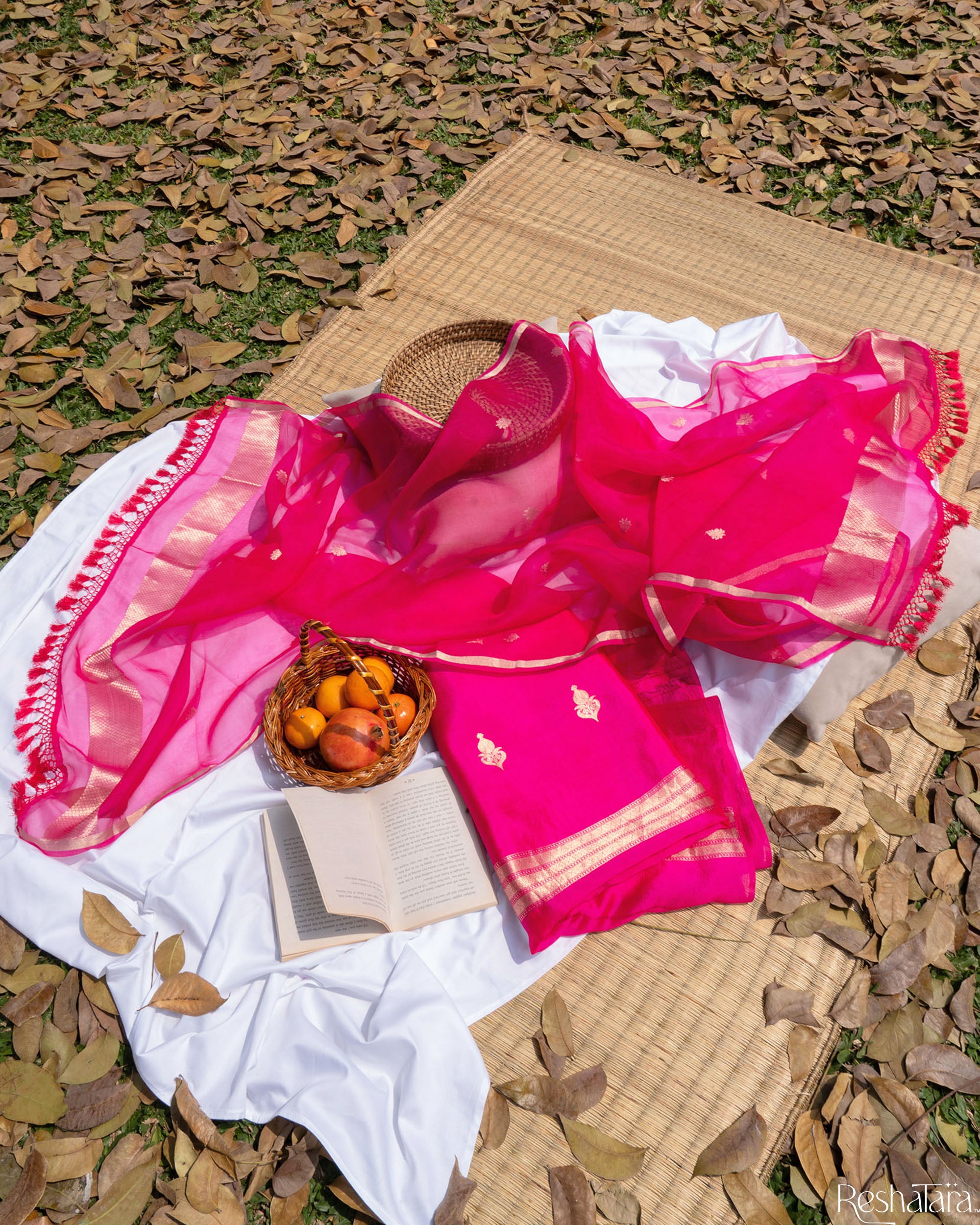 Fuchsia Pink Pure Katan Silk Banarasi Handloom Suit Set