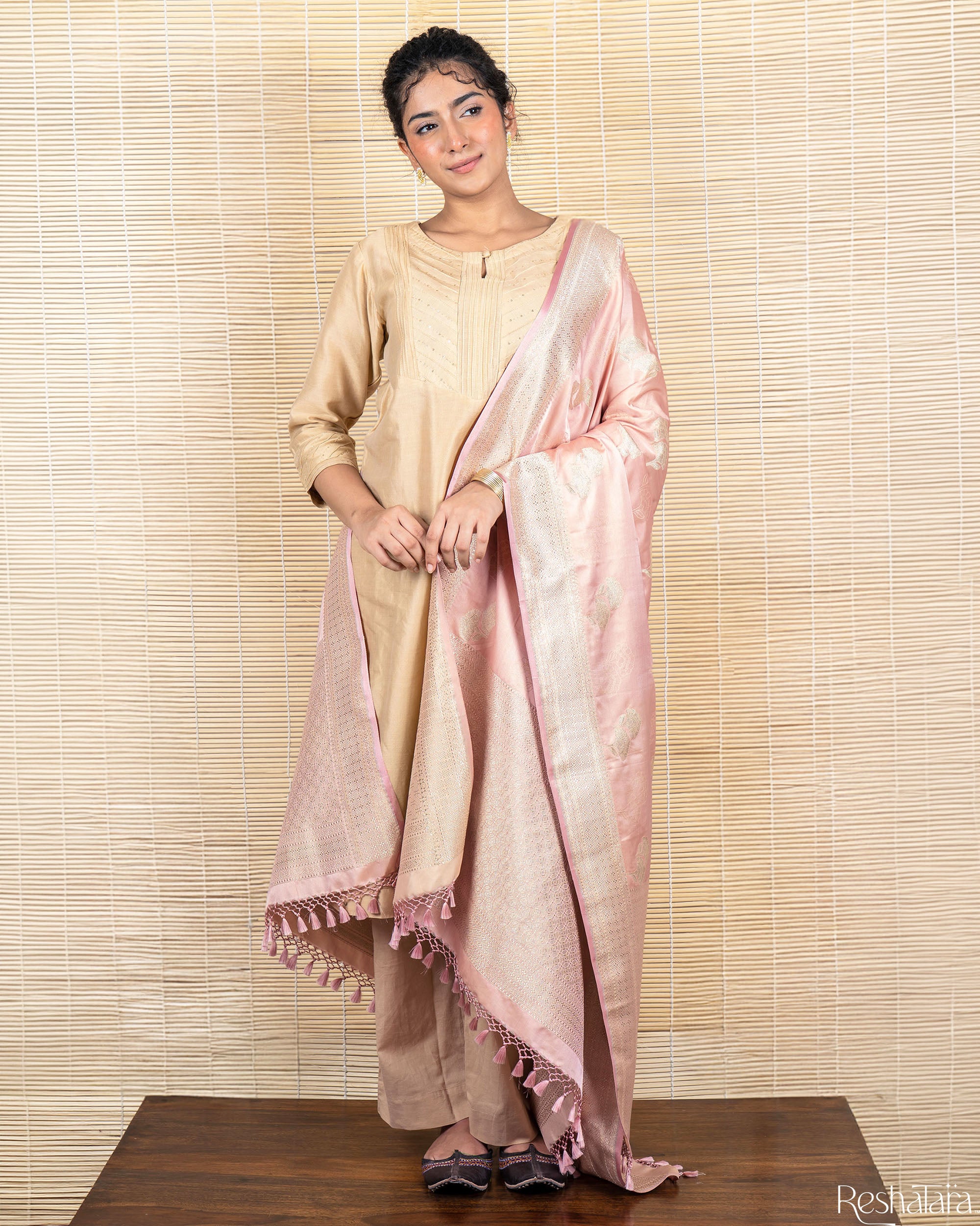 Rose Pink Mashru Silk Banarasi Handloom Dupatta