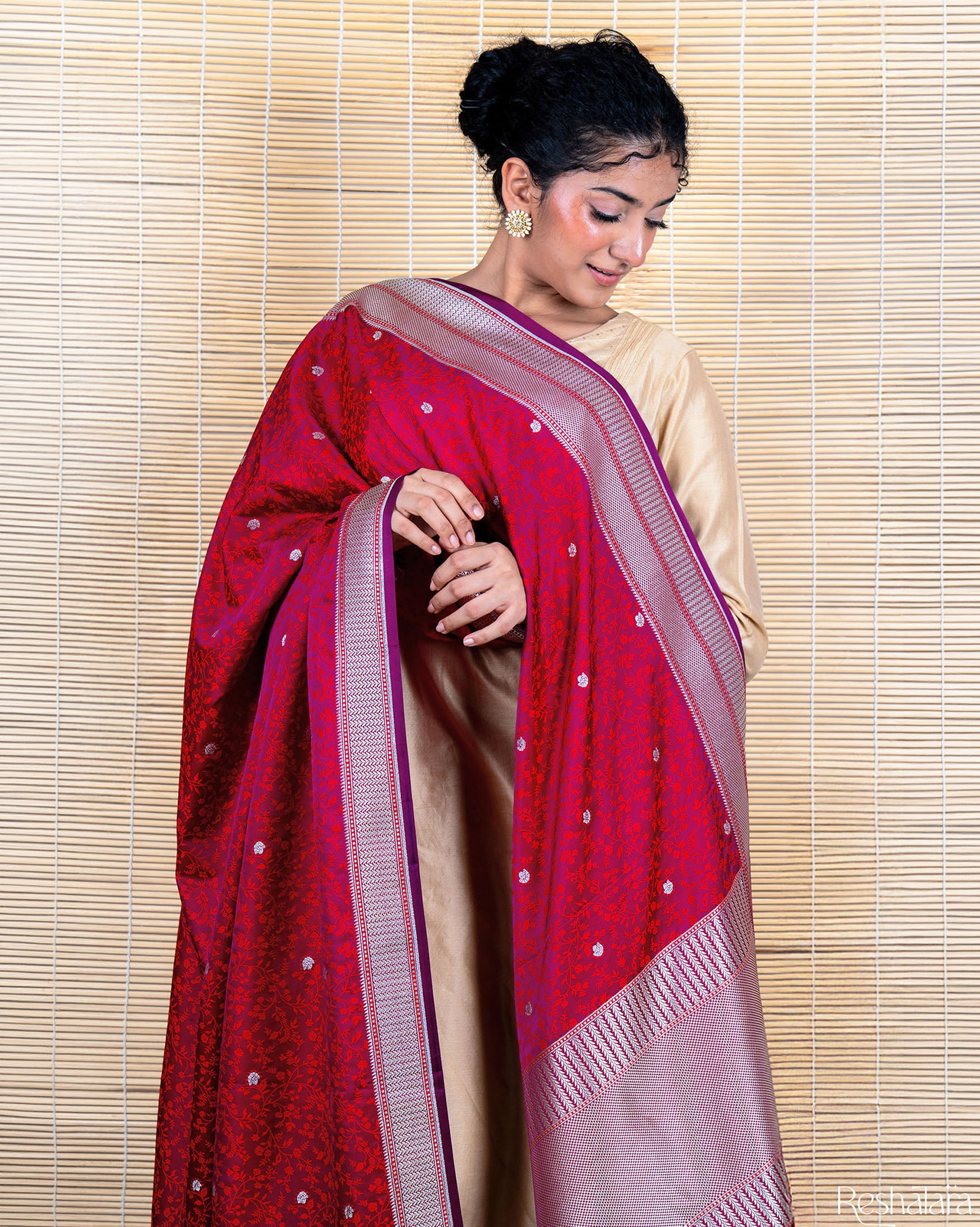 Fuchsia Pink Mashru Silk Tanchoi Banarasi Handloom Dupatta