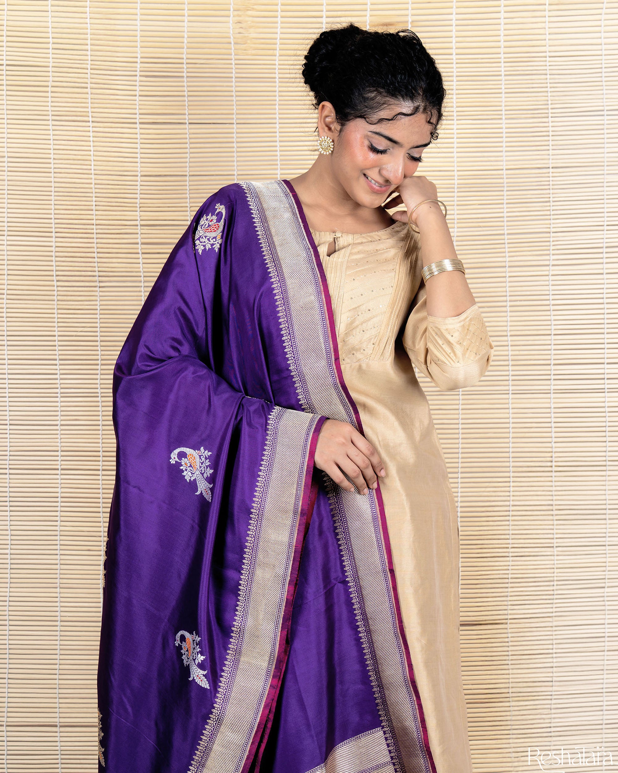 Purple Pure Katan Silk Banaarsi Handloom Kadhua Dupatta