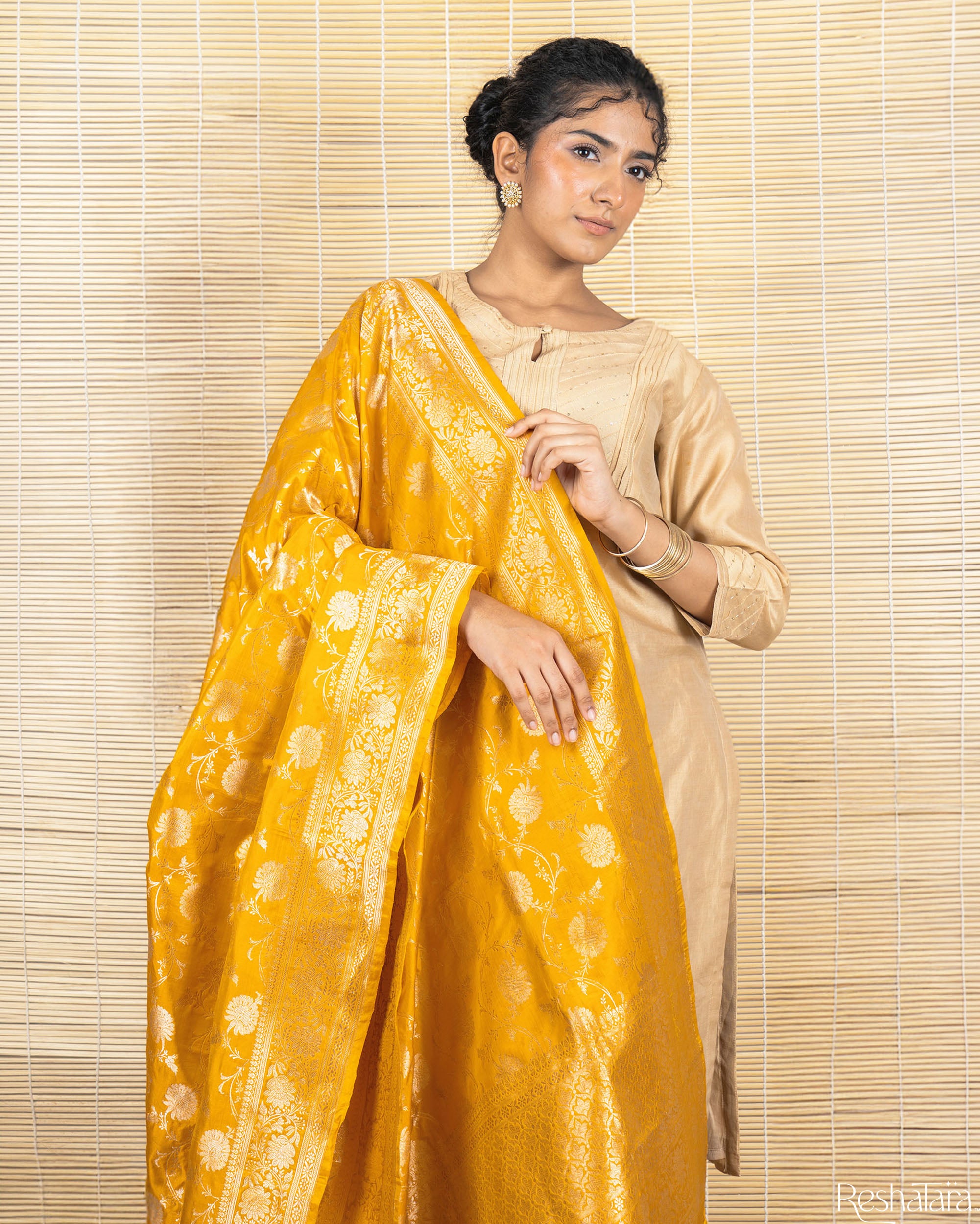 Festive Yellow Pure Katan Silk Banarasi Handloom Kadhua Dupatta