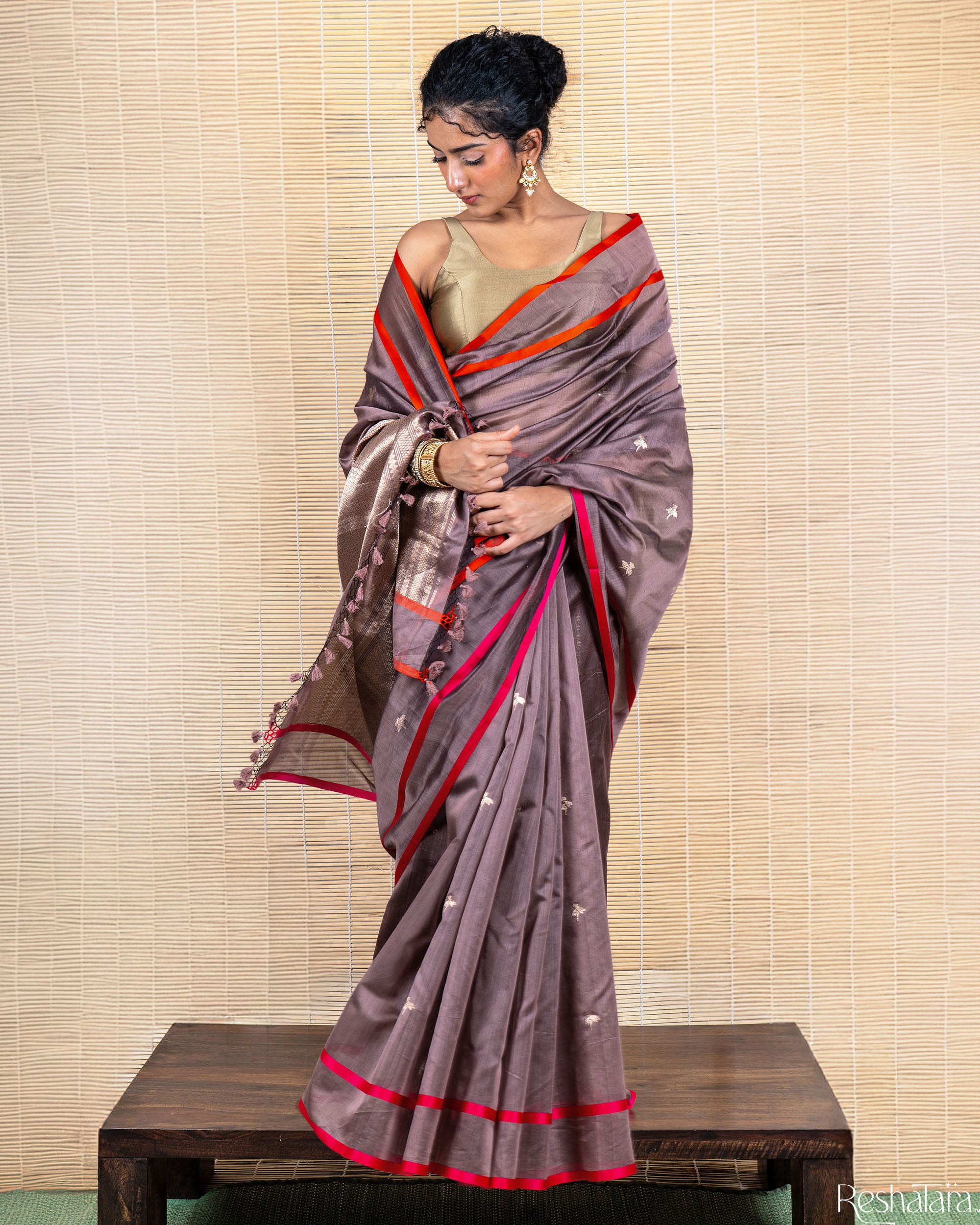Hemp Brown Pure Katan Silk by Chanderi Banarasi Handloom Saree