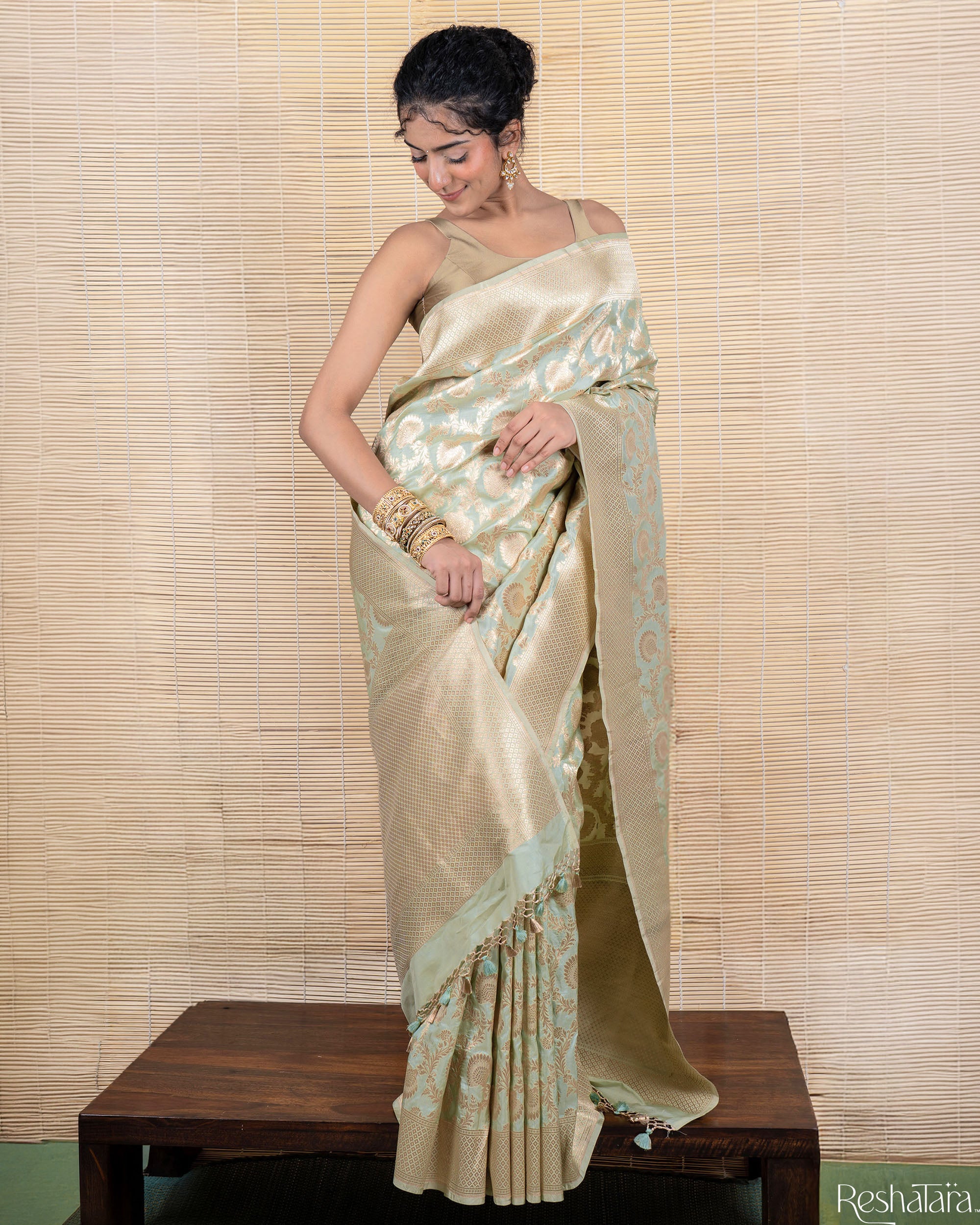 Pista Green Pure Katan Silk Banarasi Handloom Saree