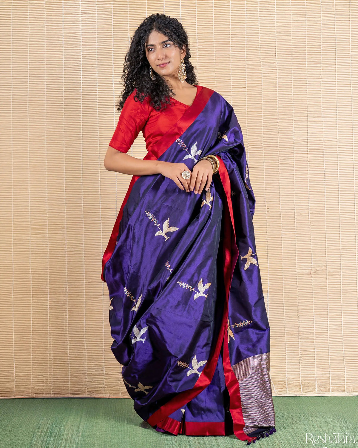 Deep Purple Meenadar Kadhua Pure Katan Silk Banarasi Handloom Saree