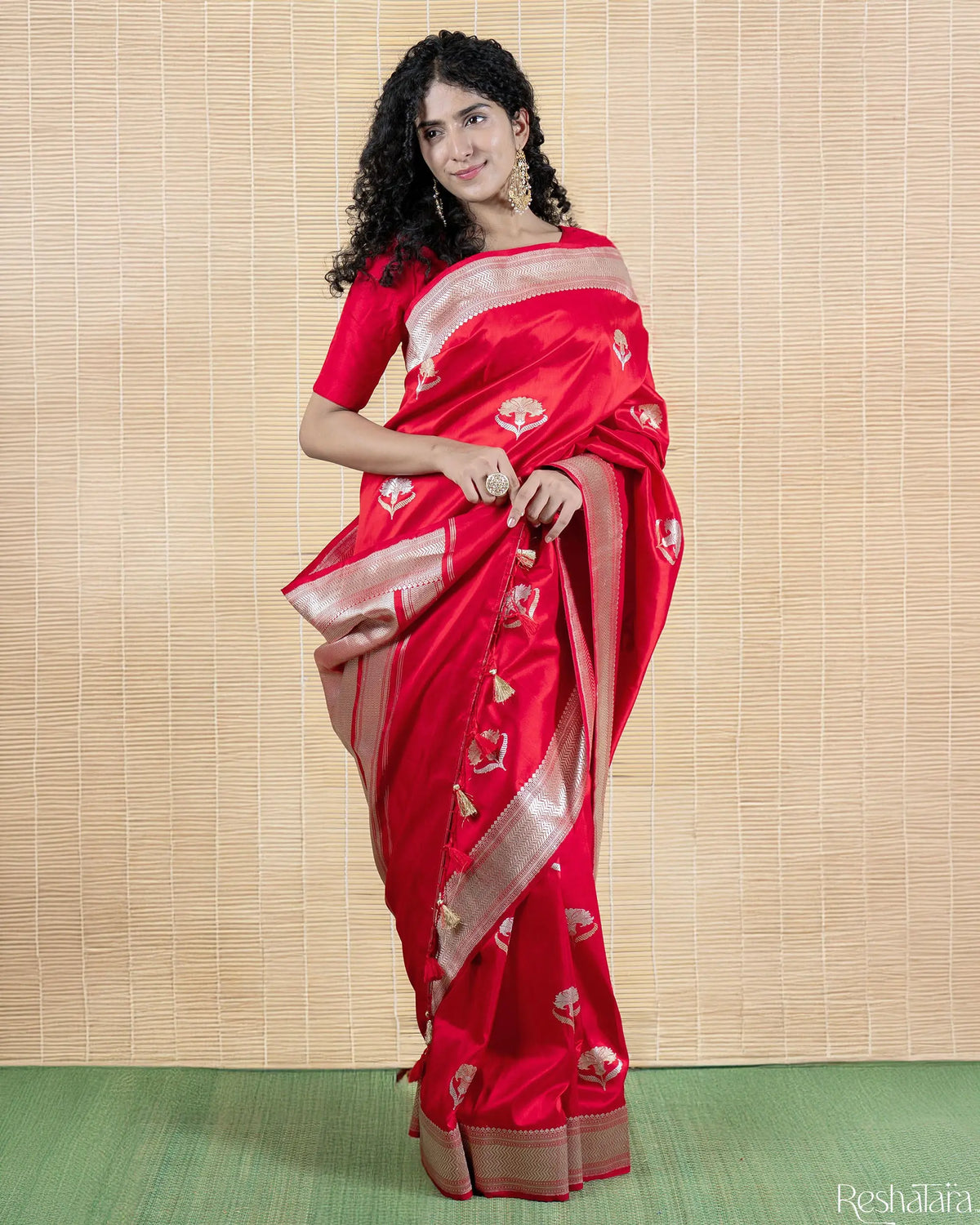 Vibrant Red Sona Rupa Kadhua Pure Katan Silk Banarasi Handloom Saree