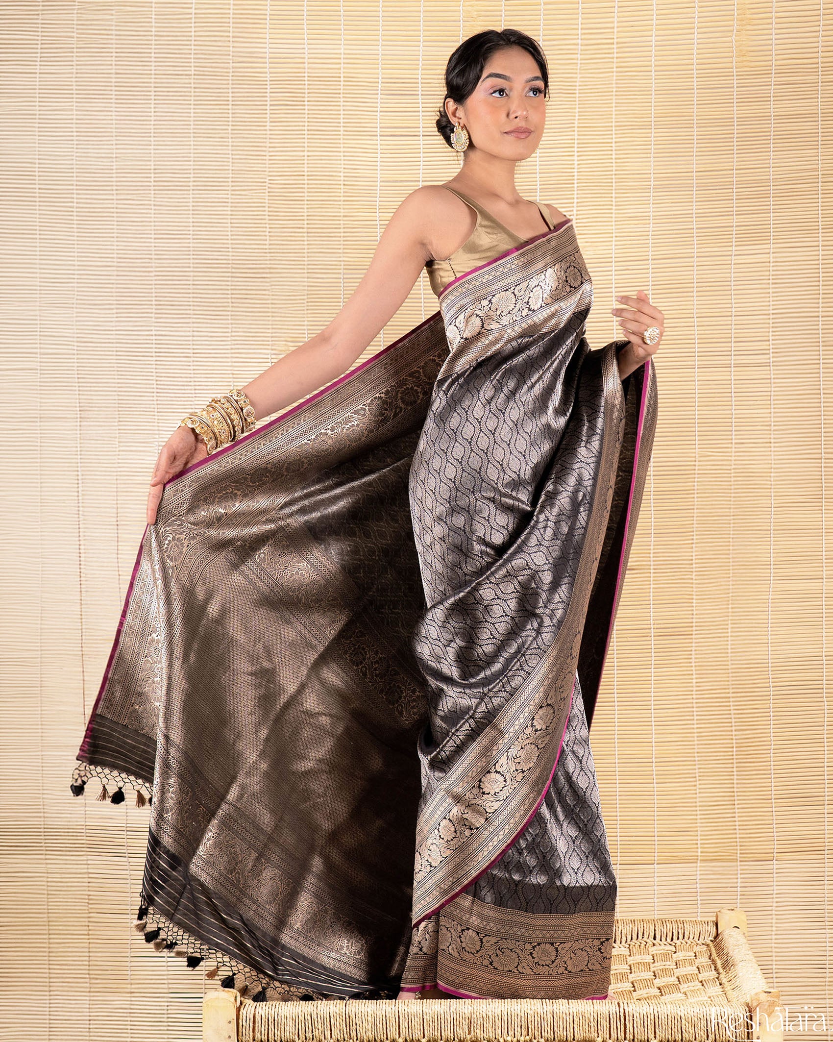 Black Pure Katan Silk Banarasi Handloom Saree