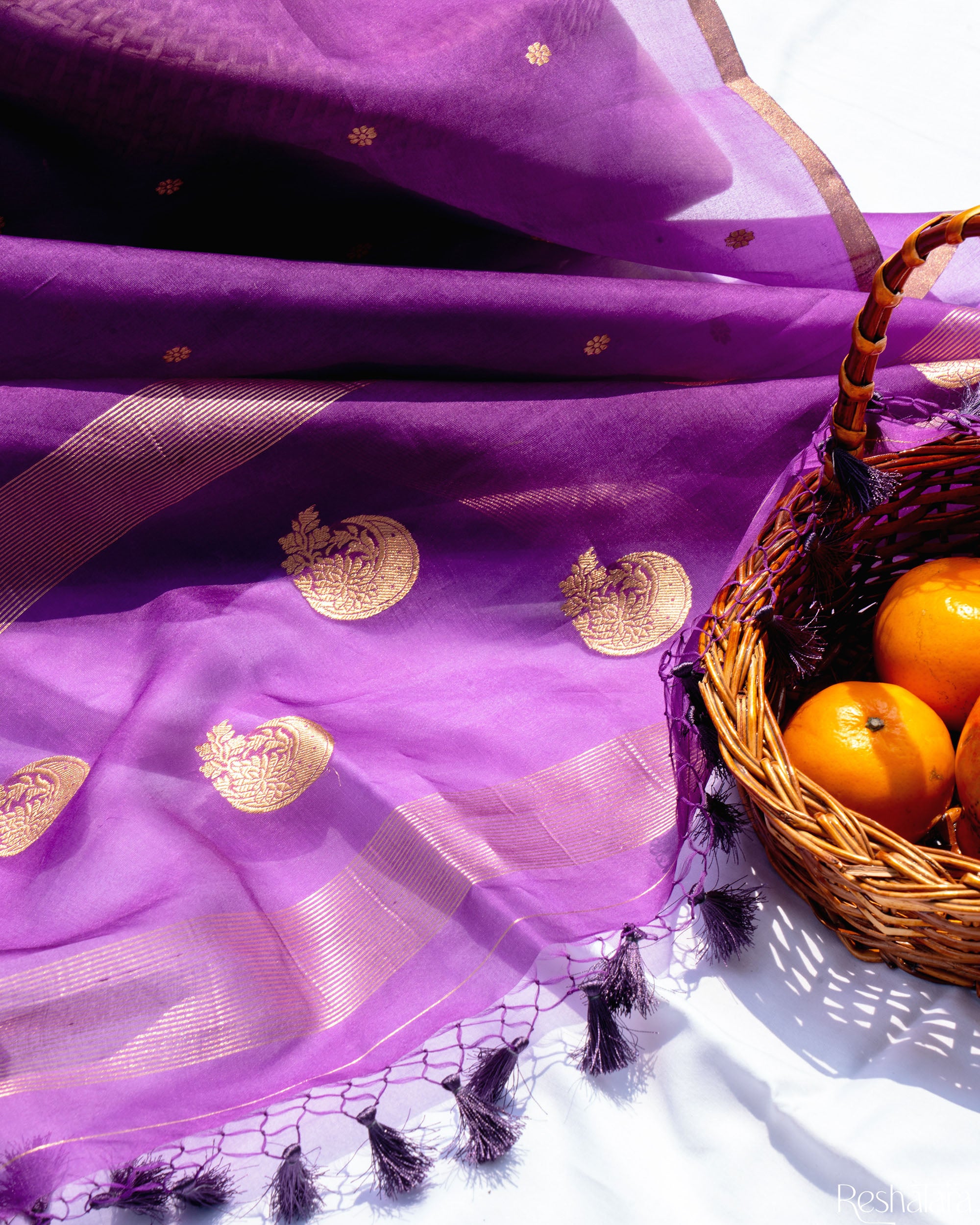 Purple Pure Kora Silk Banarasi Handloom Suit Set