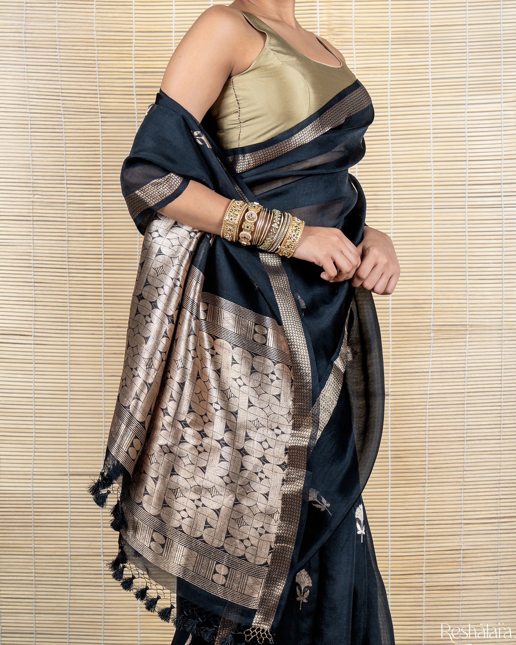Black Kadhua Pure Kora Silk Banarasi Handloom Saree