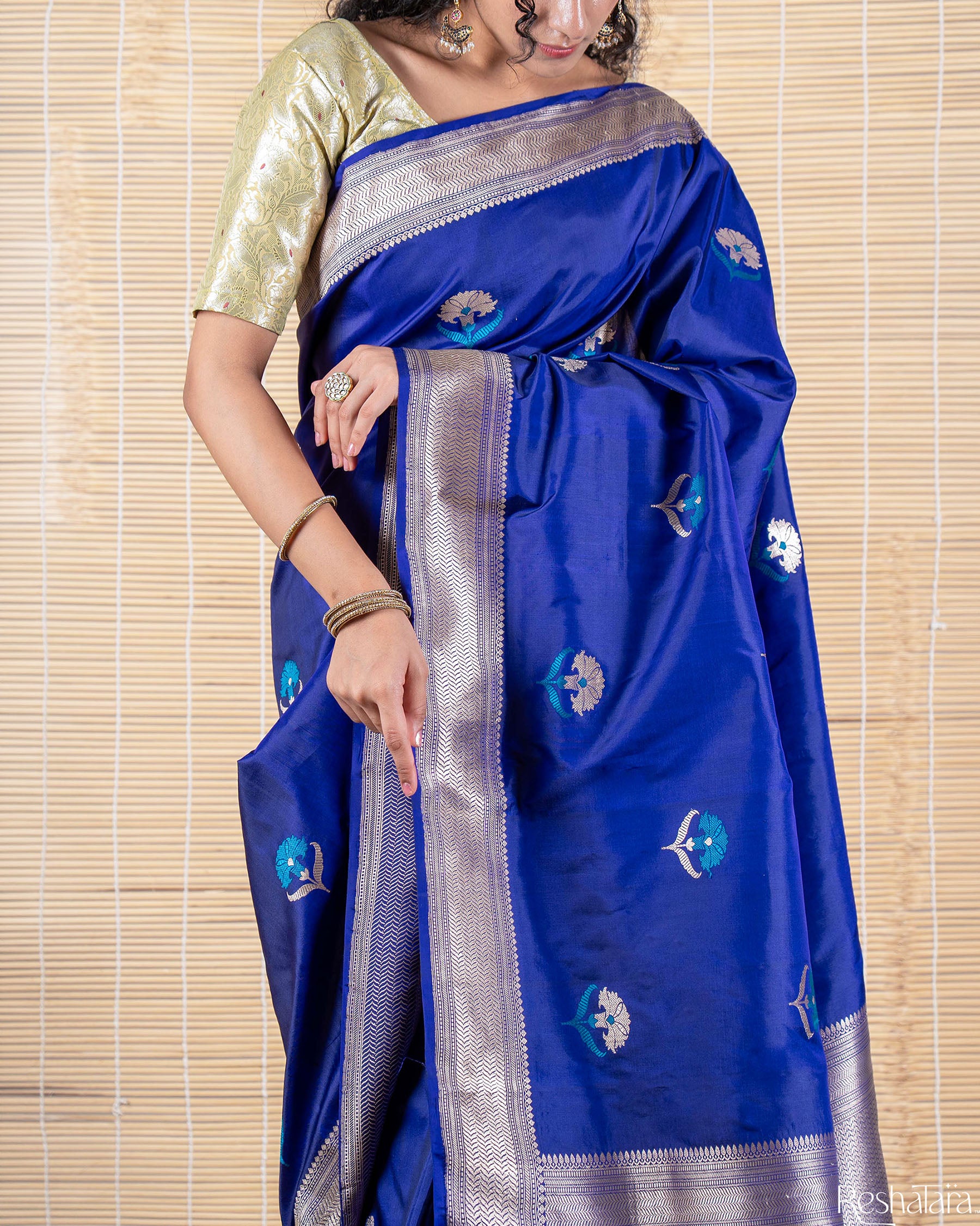 Royal Blue Meenadar Kadhua Pure Katan Silk Banarasi Handloom Saree
