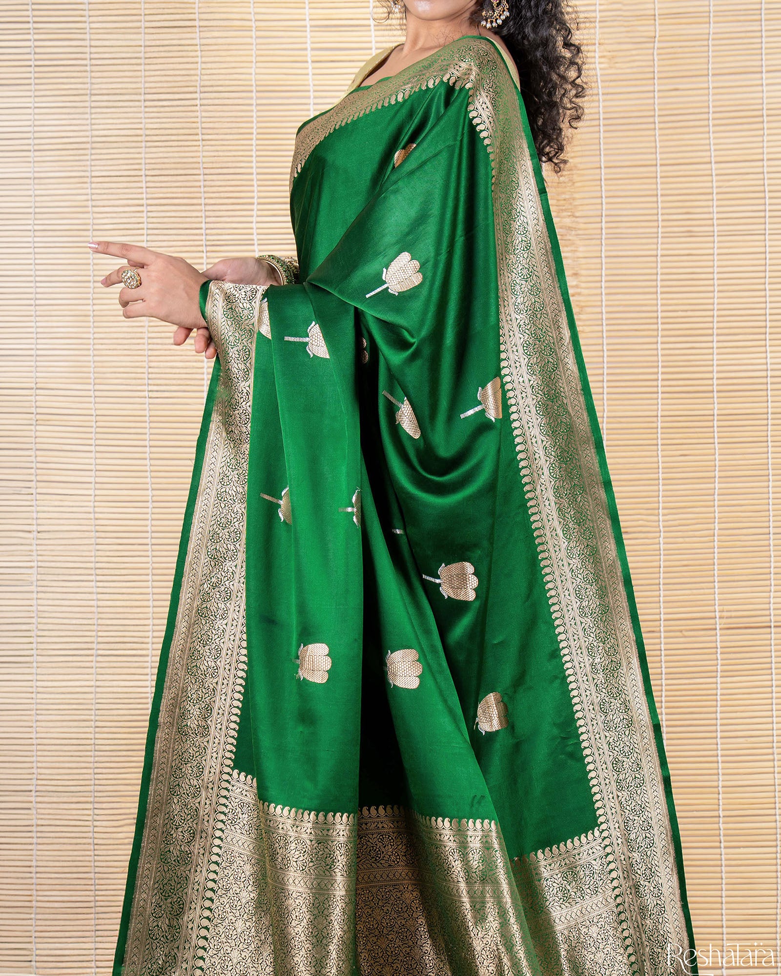 Emerald Green Sona Rupa Kadhua Pure Mulberry Silk Banarasi Handloom Saree