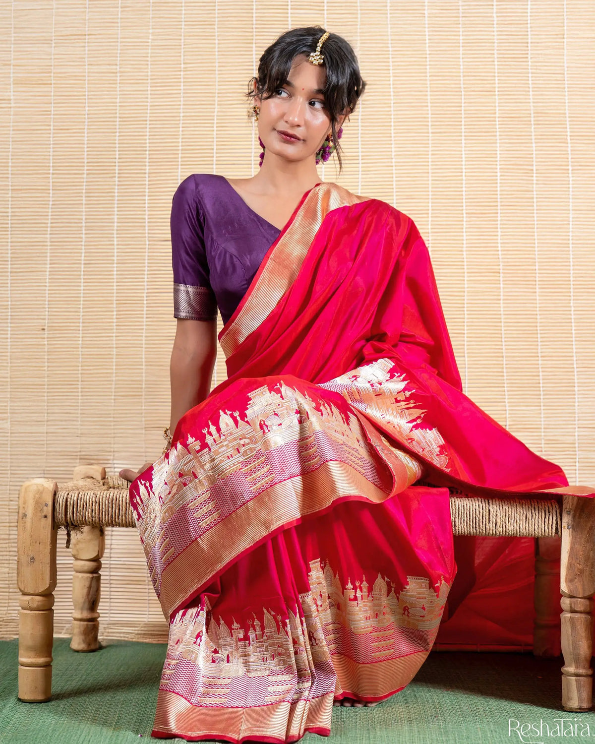 'Kashi' Bright Pink Kadhua Pure Katan Silk Banarasi Handloom Saree
