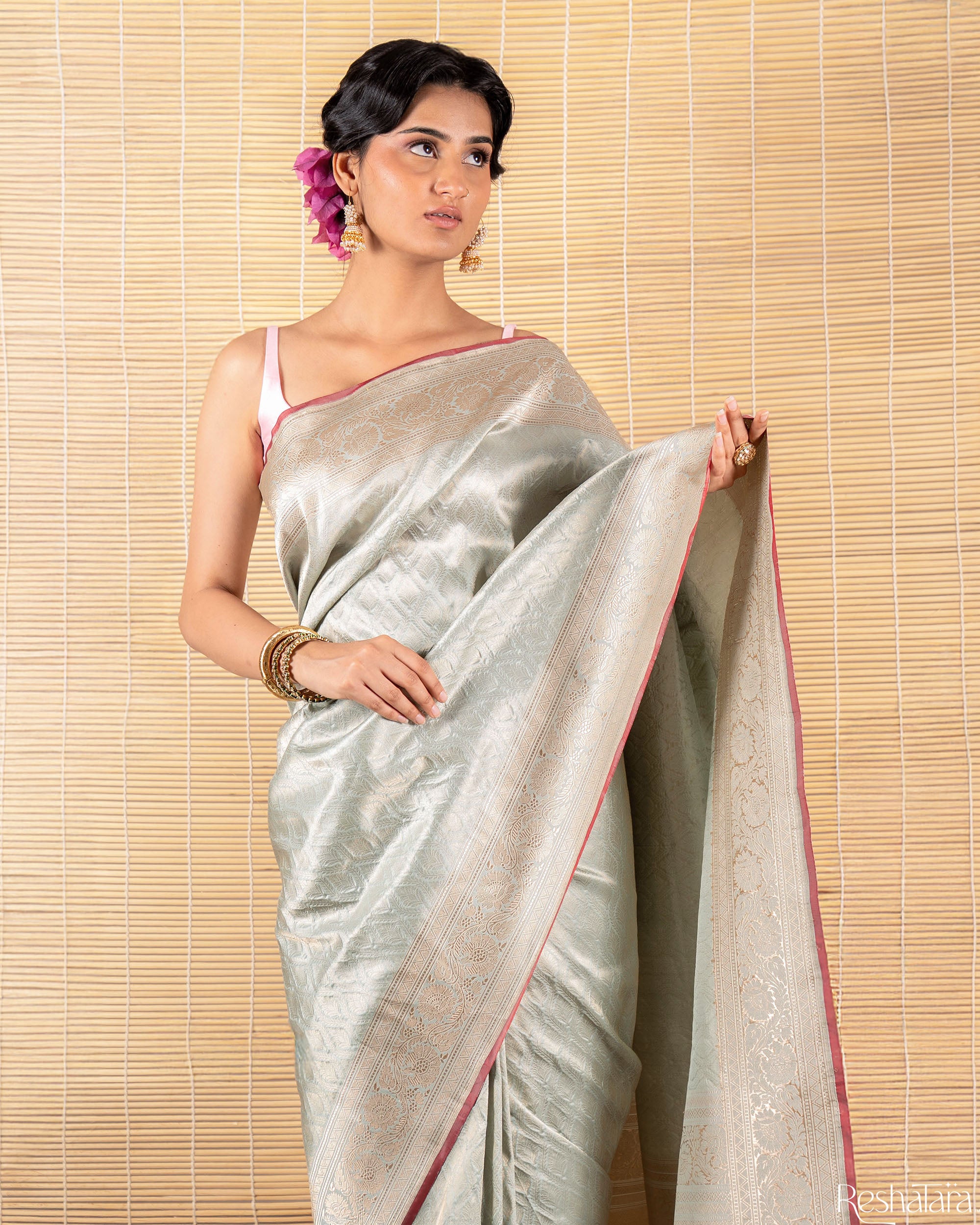 Sage Green Pure Katan Silk Banarasi Handloom Saree