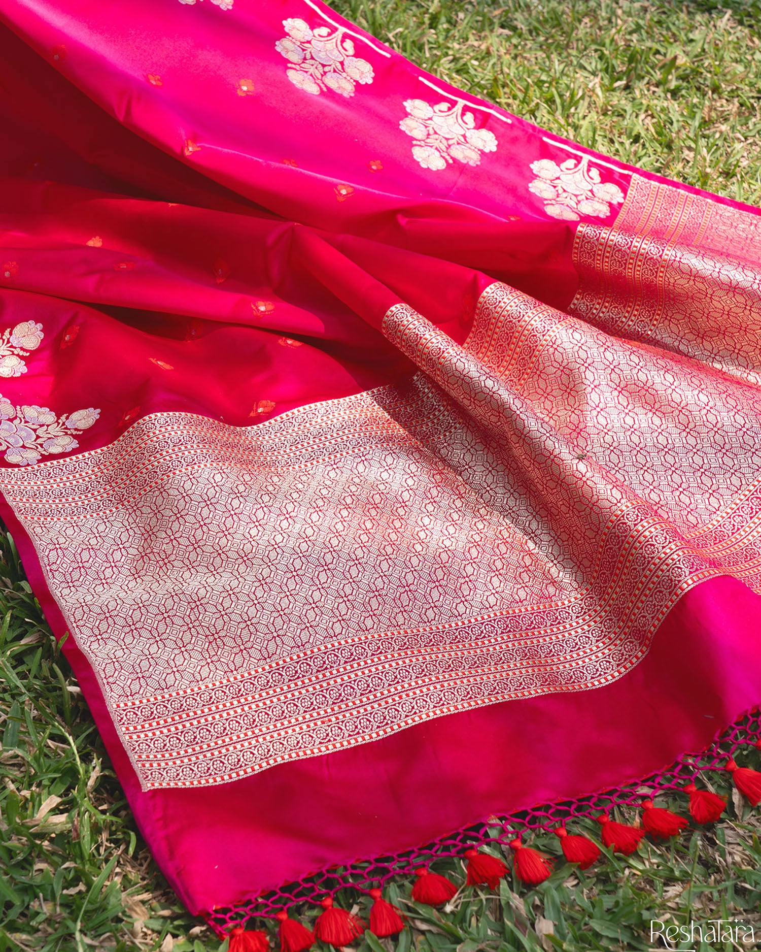 Fuchsia Pink Mashru Silk Banarasi Handloom Dupatta