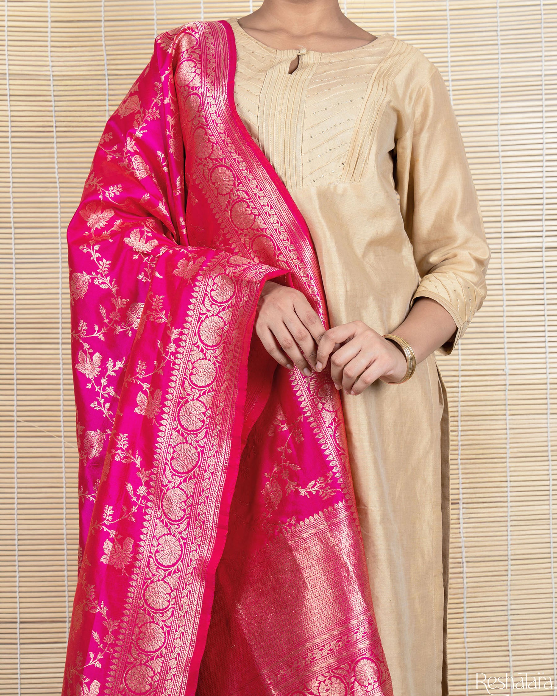 Fuchsia Pink Pure Katan Silk Banarasi Handloom Dupatta