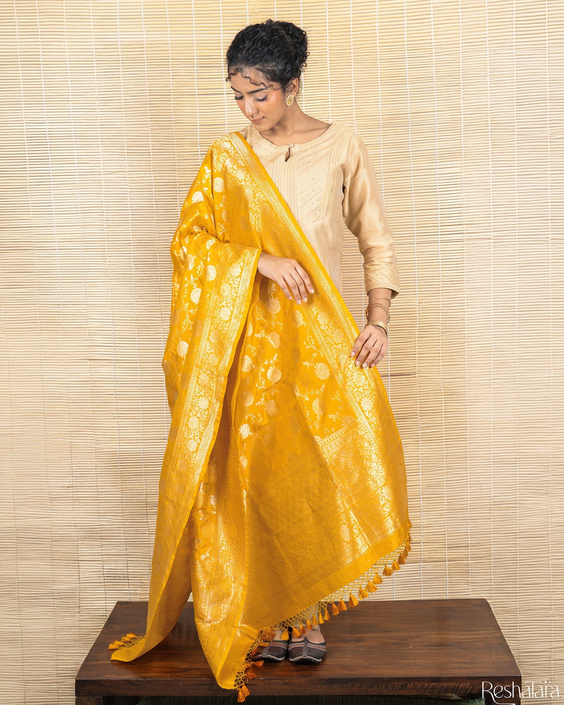 Festive Yellow Pure Katan Silk Banarasi Handloom Kadhua Dupatta