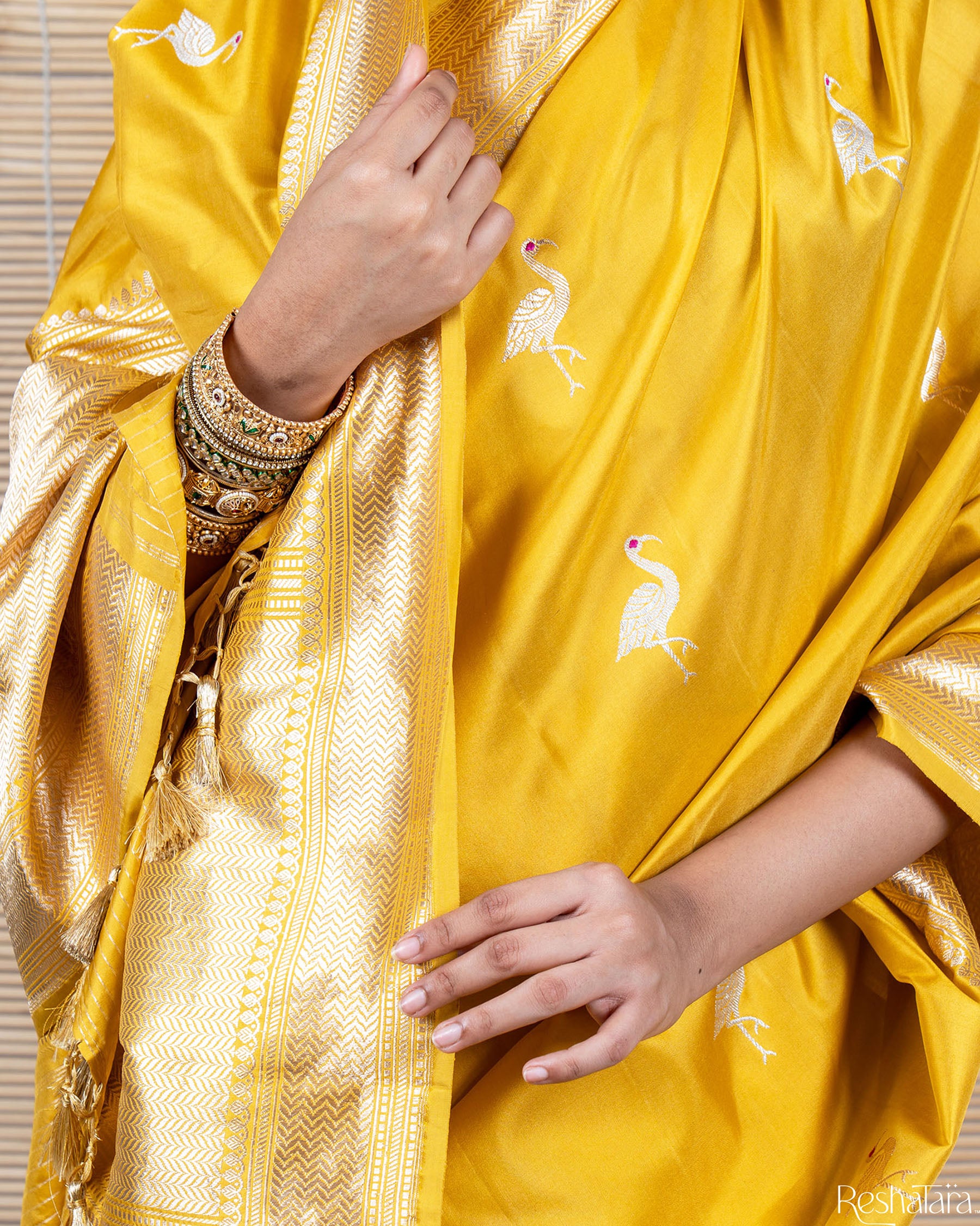 Mustard Yellow Meenadar Kadhua Pure Katan Silk Banarasi Handloom Saree
