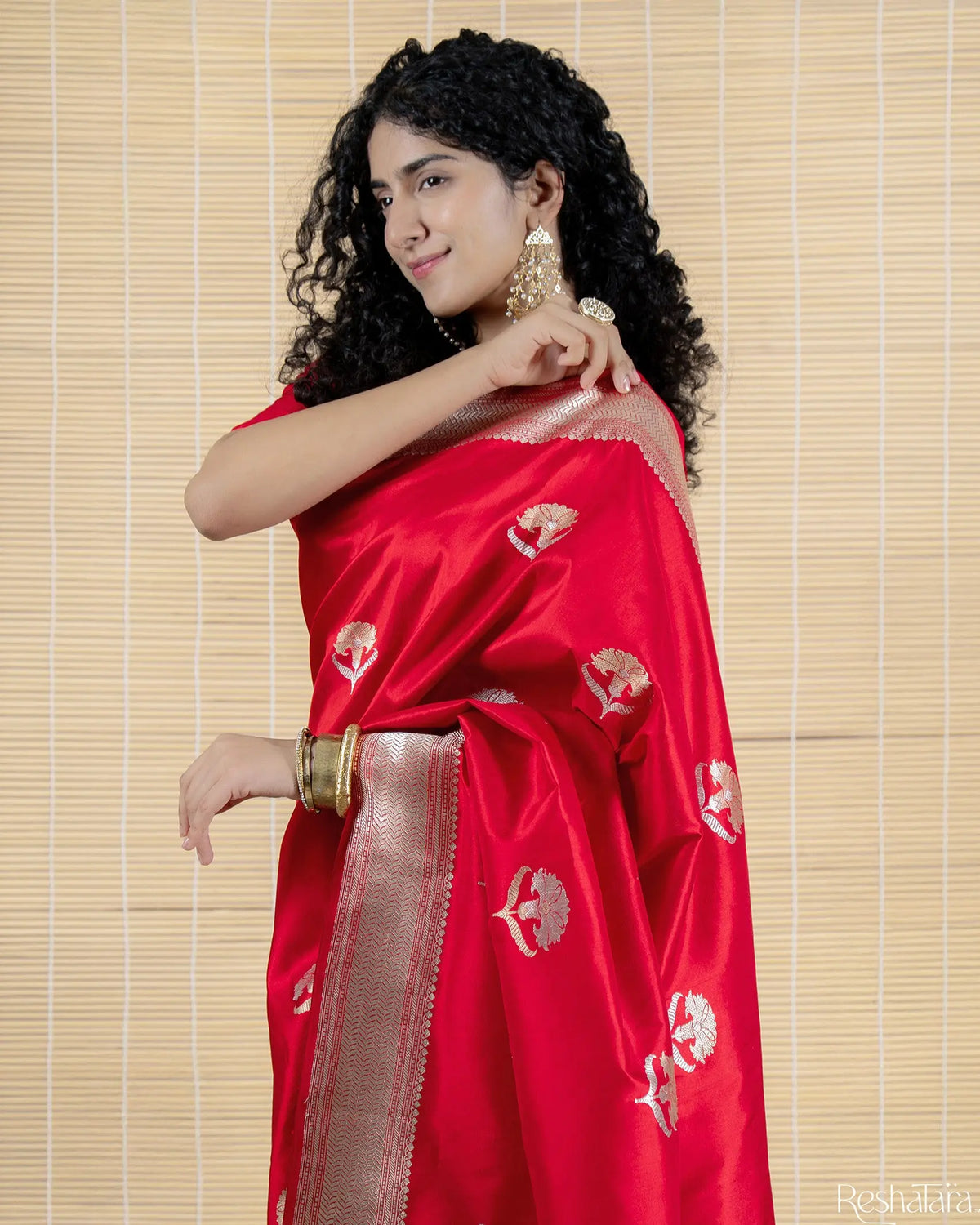 Vibrant Red Sona Rupa Kadhua Pure Katan Silk Banarasi Handloom Saree