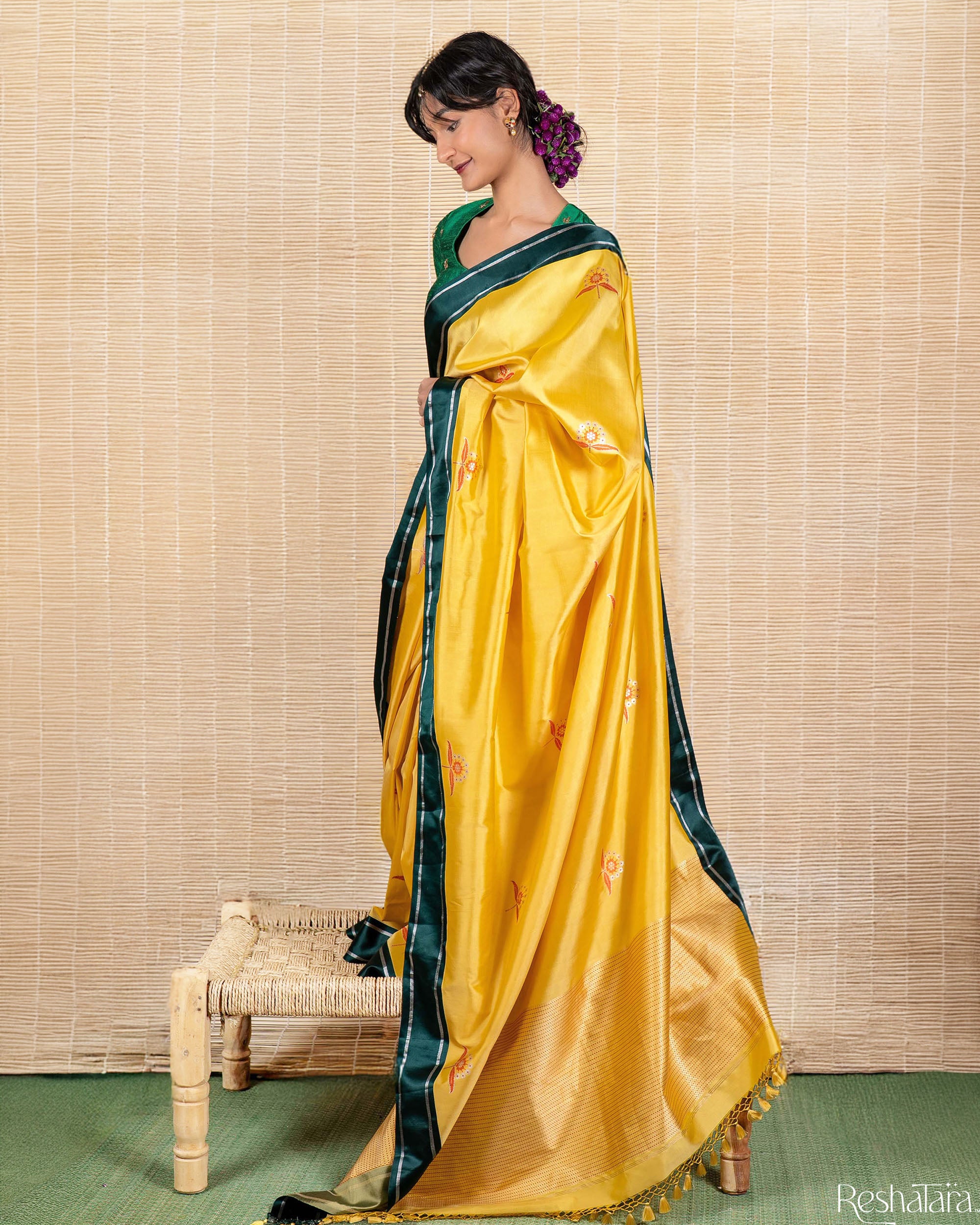 Yellow Meenadar Kadhua Pure Katan silk Banarasi Handloom Saree