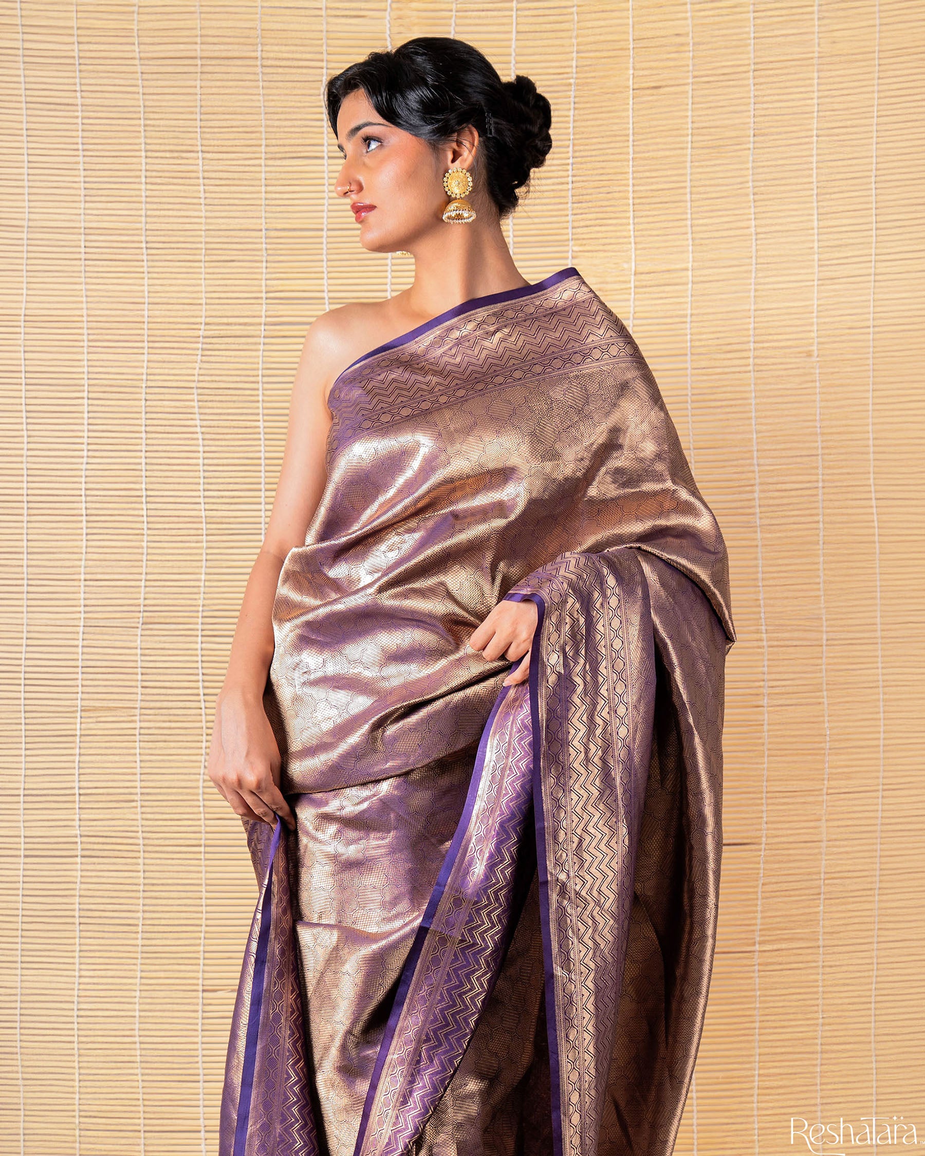 Purple Mulberry Silk Banarasi Handloom Saree