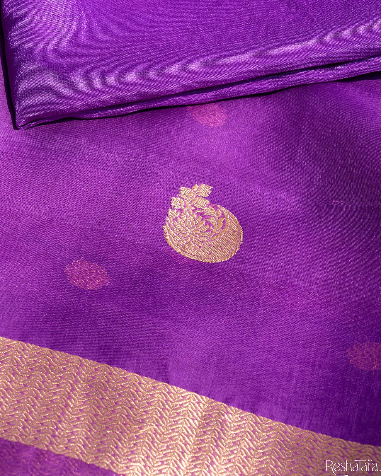 Purple Pure Kora Silk Banarasi Handloom Suit Set