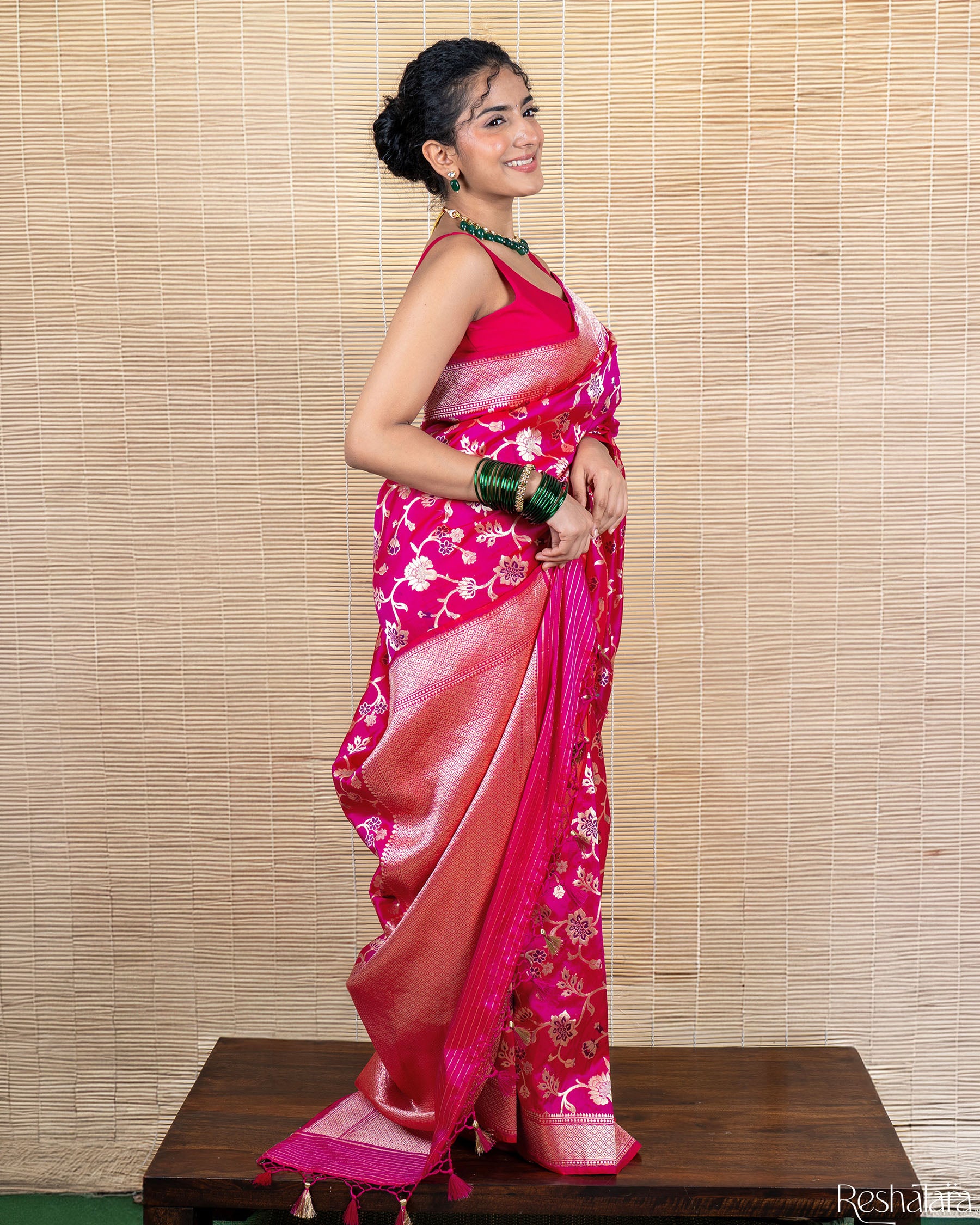 Rani Pink Meenadar Pure Katan Silk Banarasi Handloom Saree