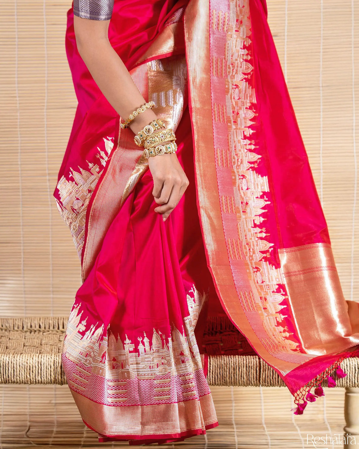 'Kashi' Bright Pink Kadhua Pure Katan Silk Banarasi Handloom Saree