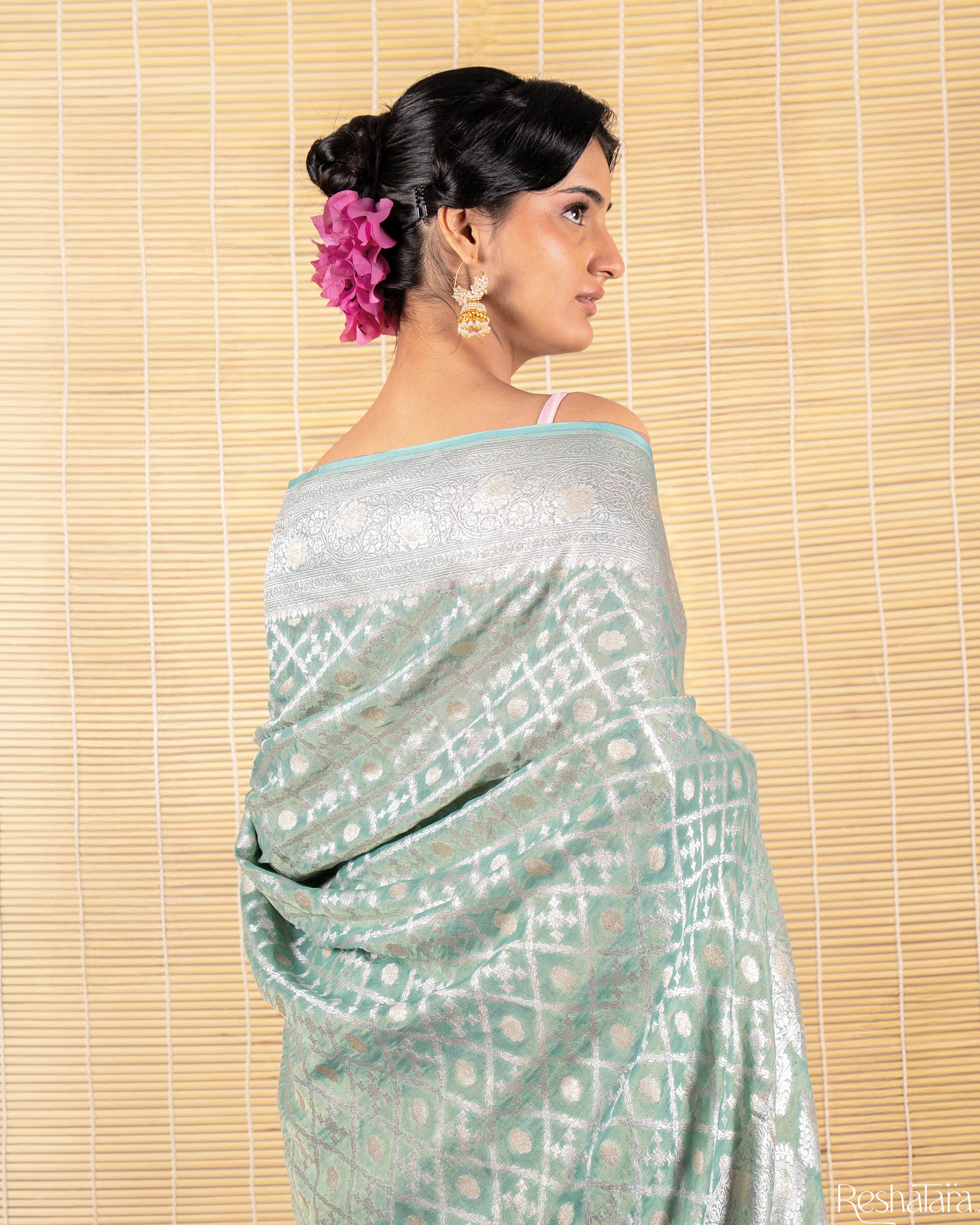 Green Pure  Khaddi Georgette Banarasi Handloom Saree
