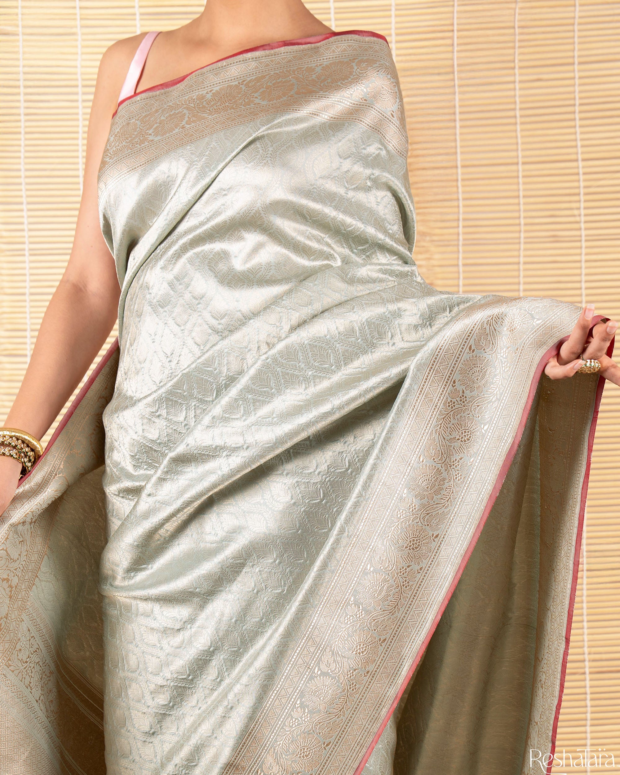 Sage Green Pure Katan Silk Banarasi Handloom Saree