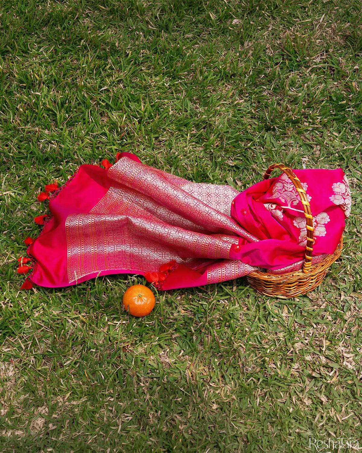 Fuchsia Pink Mulberry Silk Banarasi Handloom Dupatta
