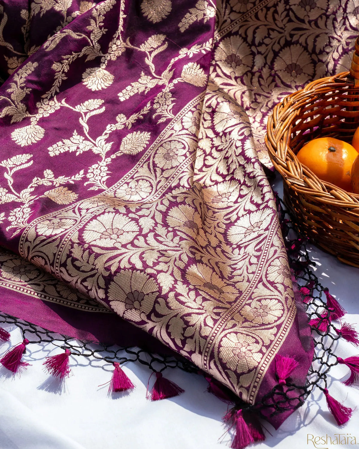 Purple Pure Katan Silk Banarasi Handloom Suit Set