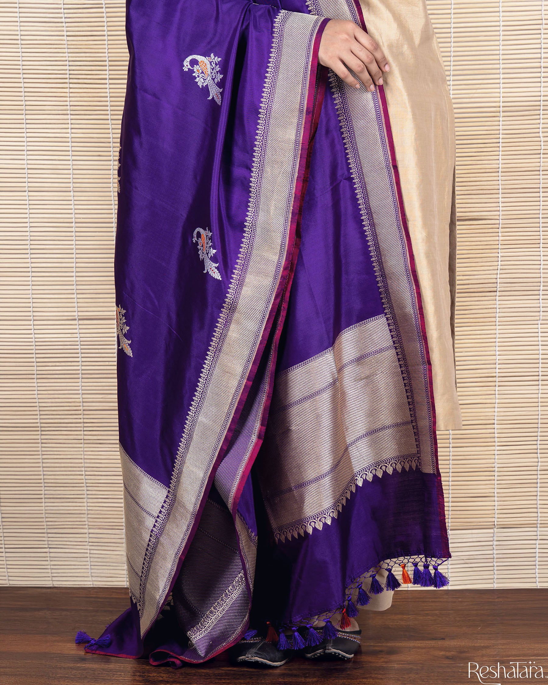 Purple Pure Katan Silk Banaarsi Handloom Kadhua Dupatta