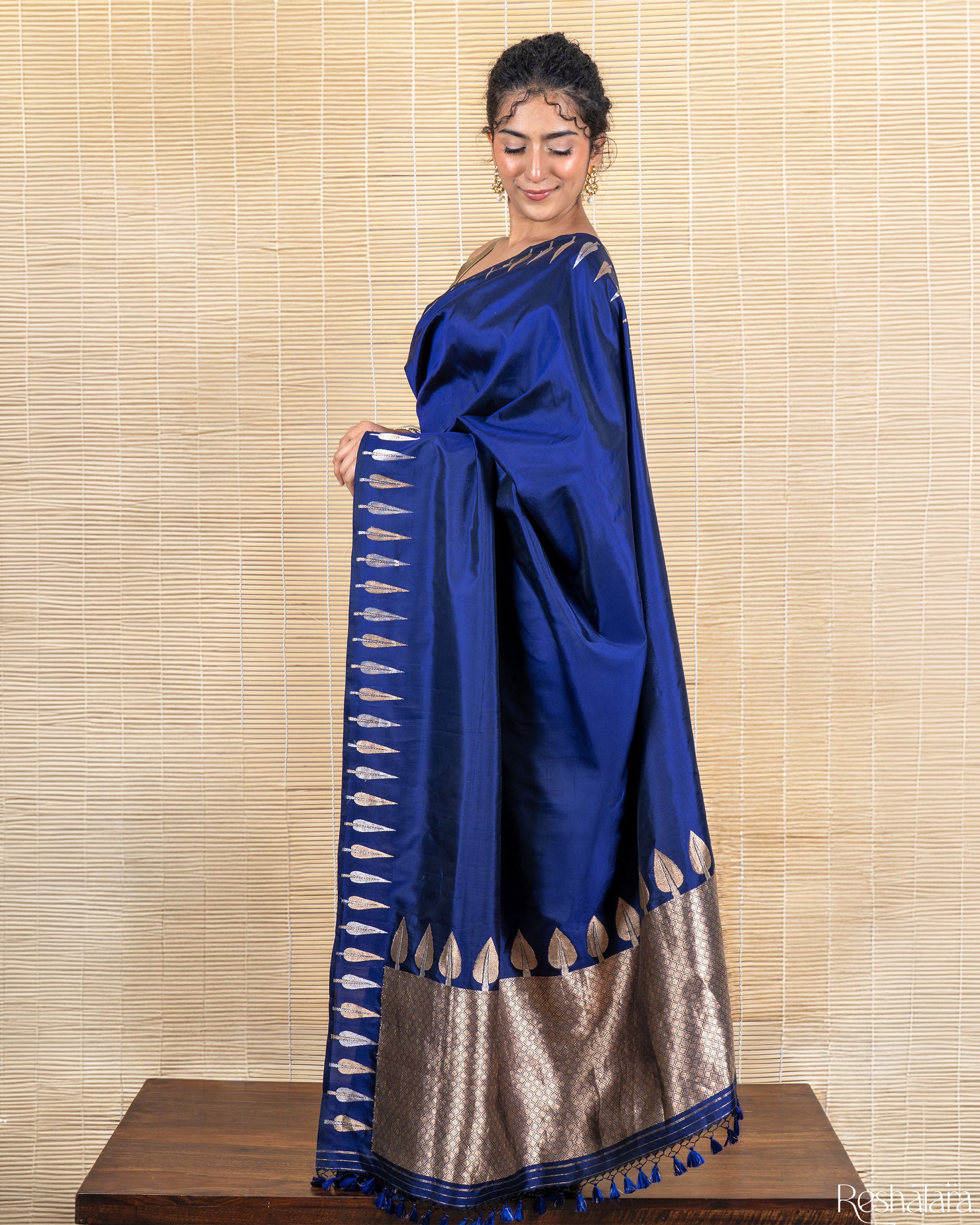 Midnight Blue Sona Rupa Kadhua Pure Katan Silk Banarasi Handloom Saree