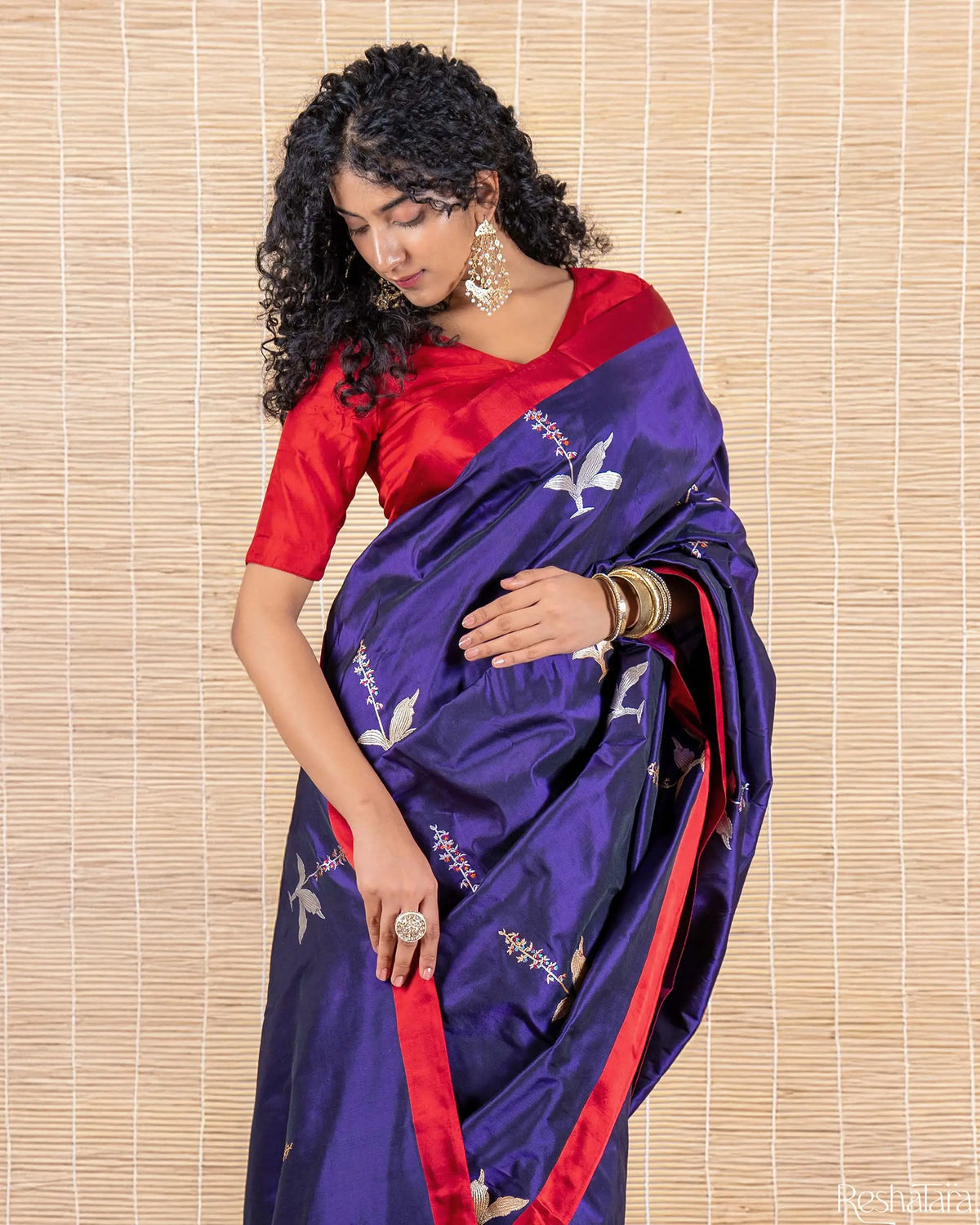 Deep Purple Meenadar Kadhua Pure Katan Silk Banarasi Handloom Saree