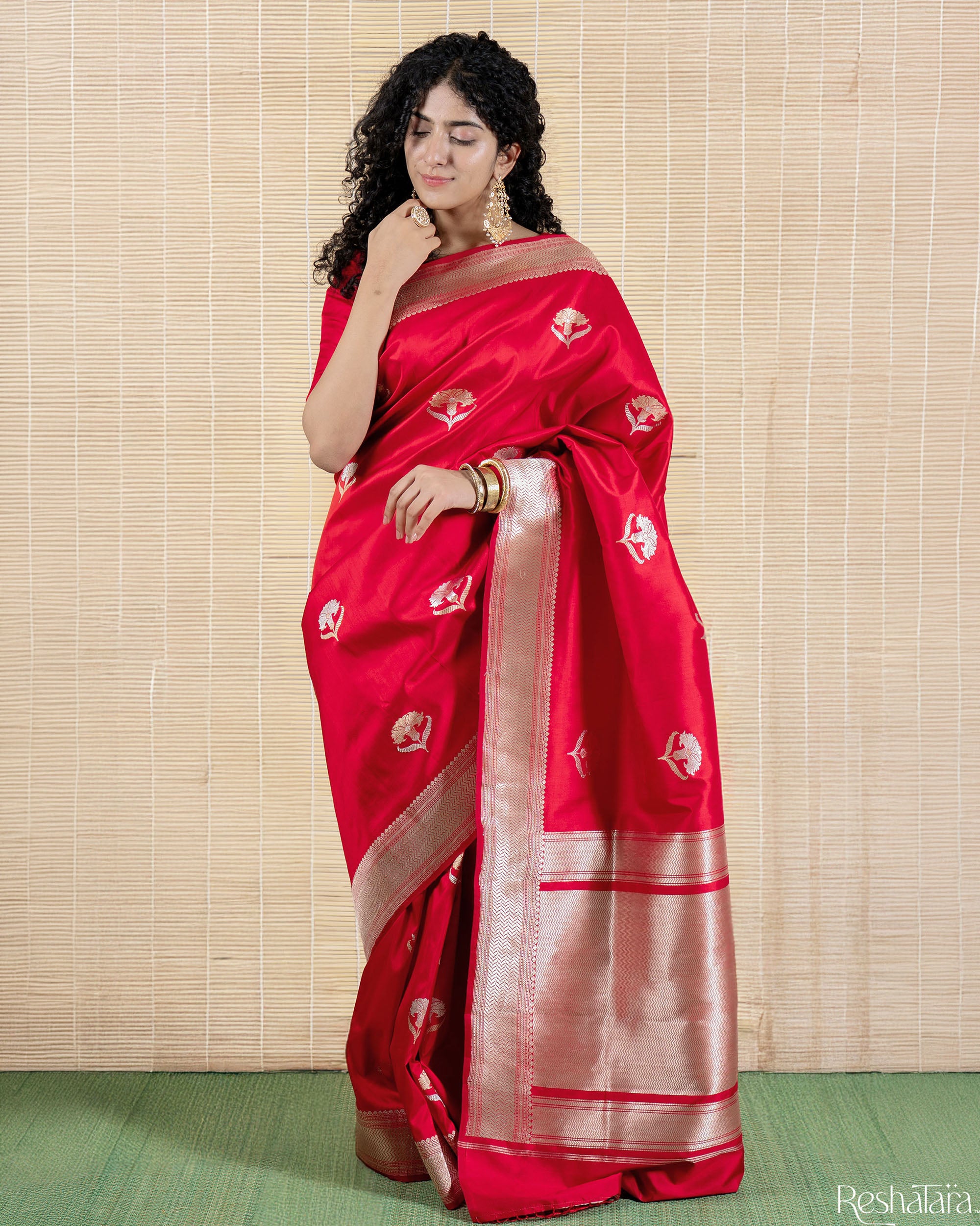 Vibrant Red Sona Rupa Kadhua Pure Katan Silk Banarasi Handloom Saree