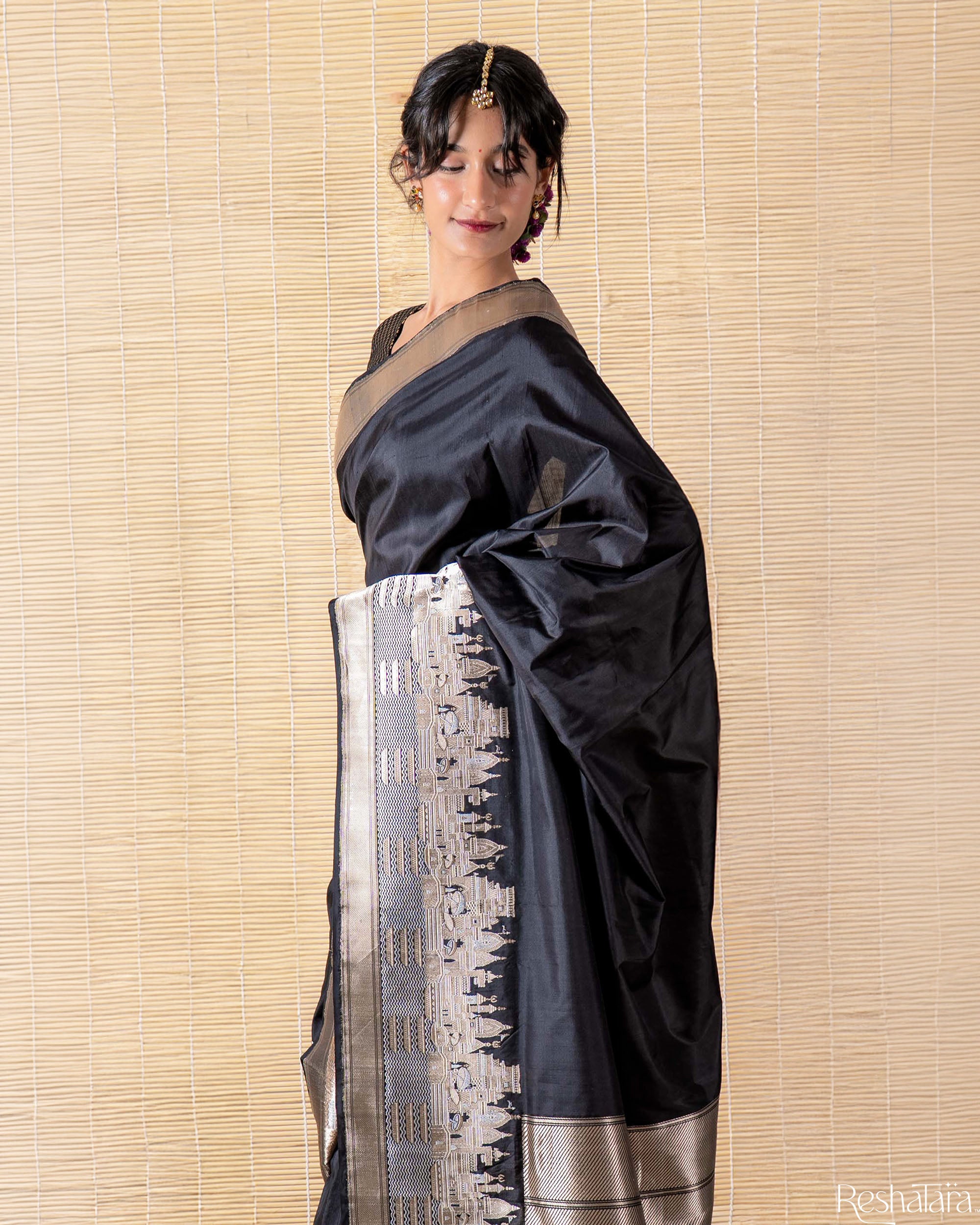 Kashi' Black Kadhua Pure Katan Silk Banarasi Handloom Saree