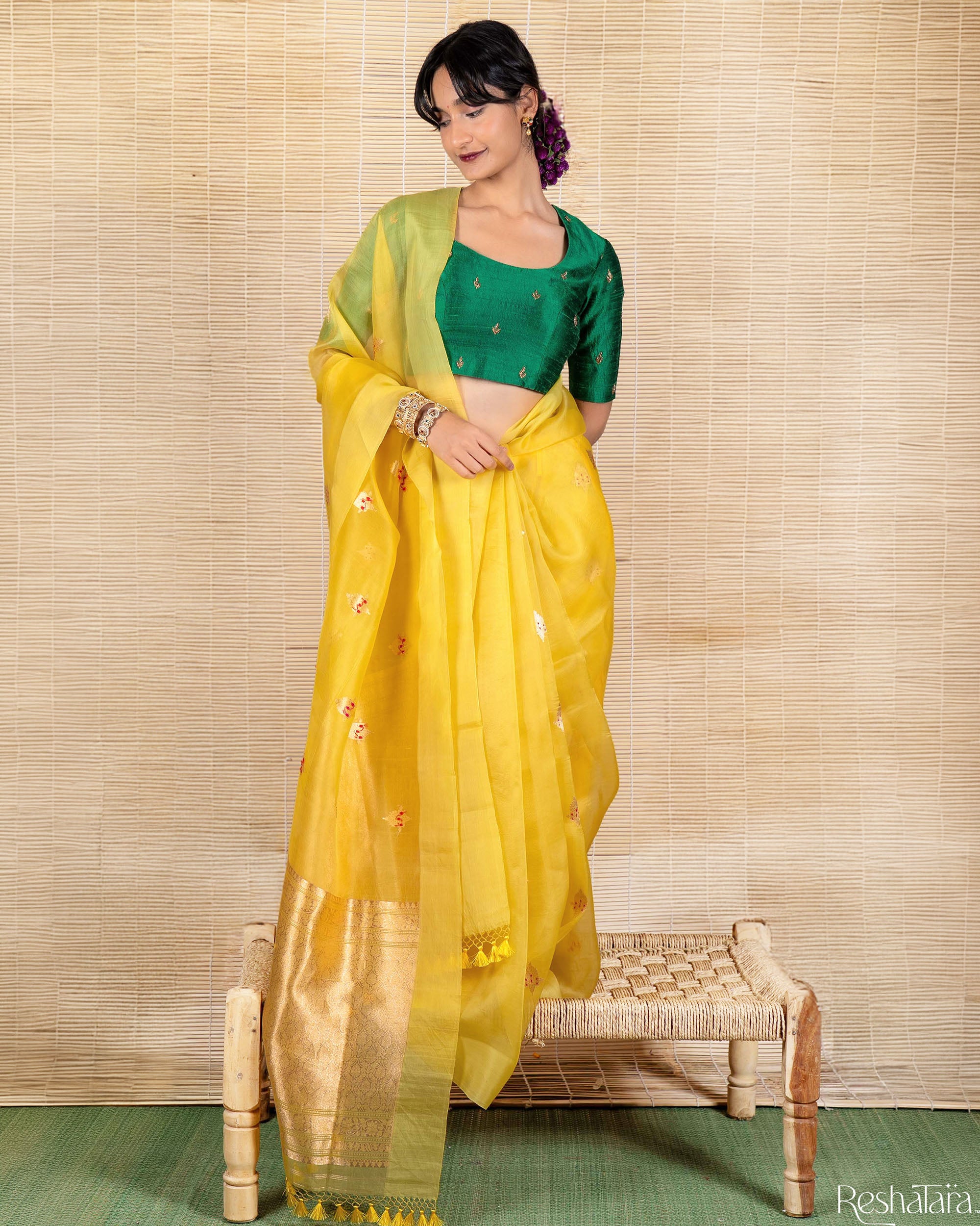 Lemon Yellow Kadhua Pure Kora Silk Banarasi Handloom Saree